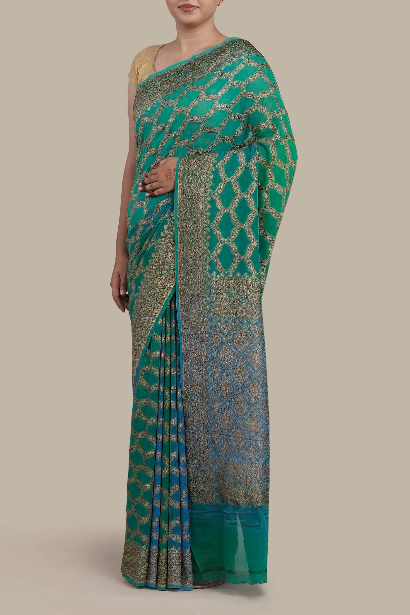 Green Banarasi Georgette Saree
