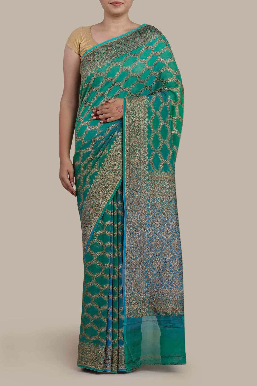 Green Banarasi Georgette Saree