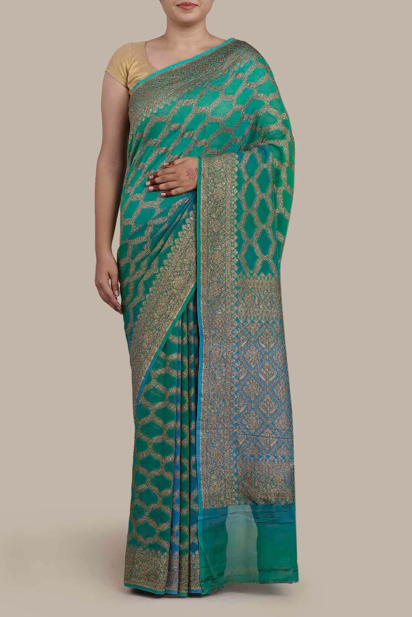 Green Banarasi Georgette Saree