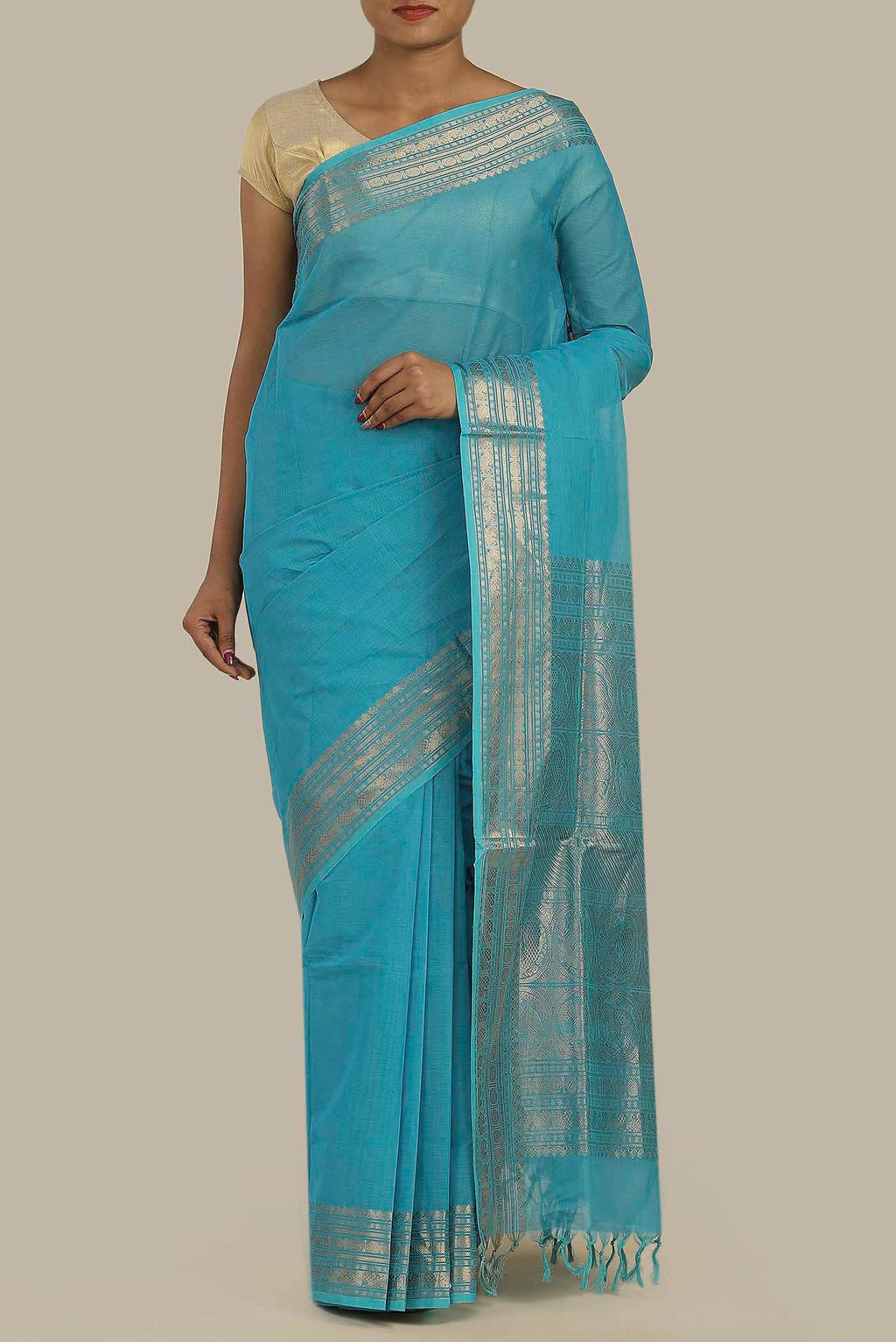 Blue Cotton Saree