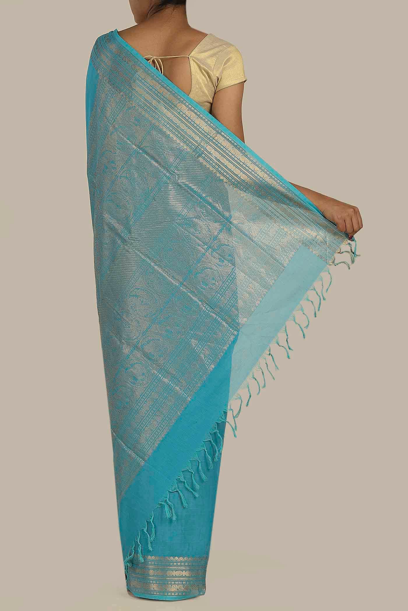 Blue Cotton Saree