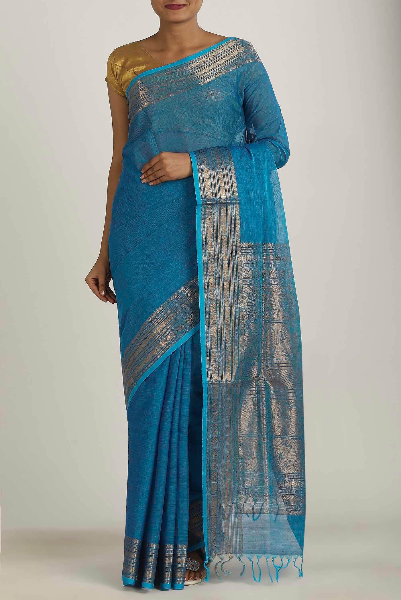 Blue Coimbatore Cotton Saree