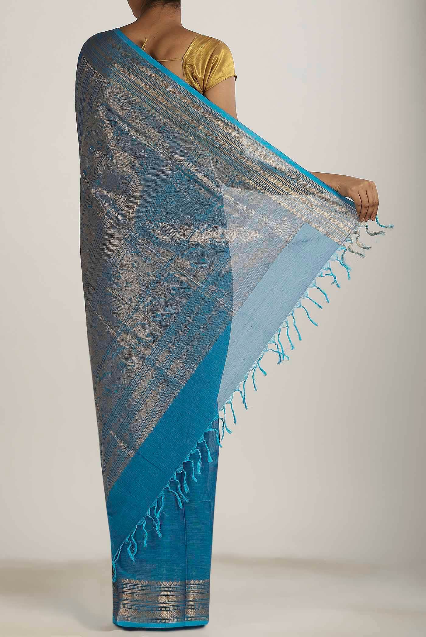 Blue Coimbatore Cotton Saree