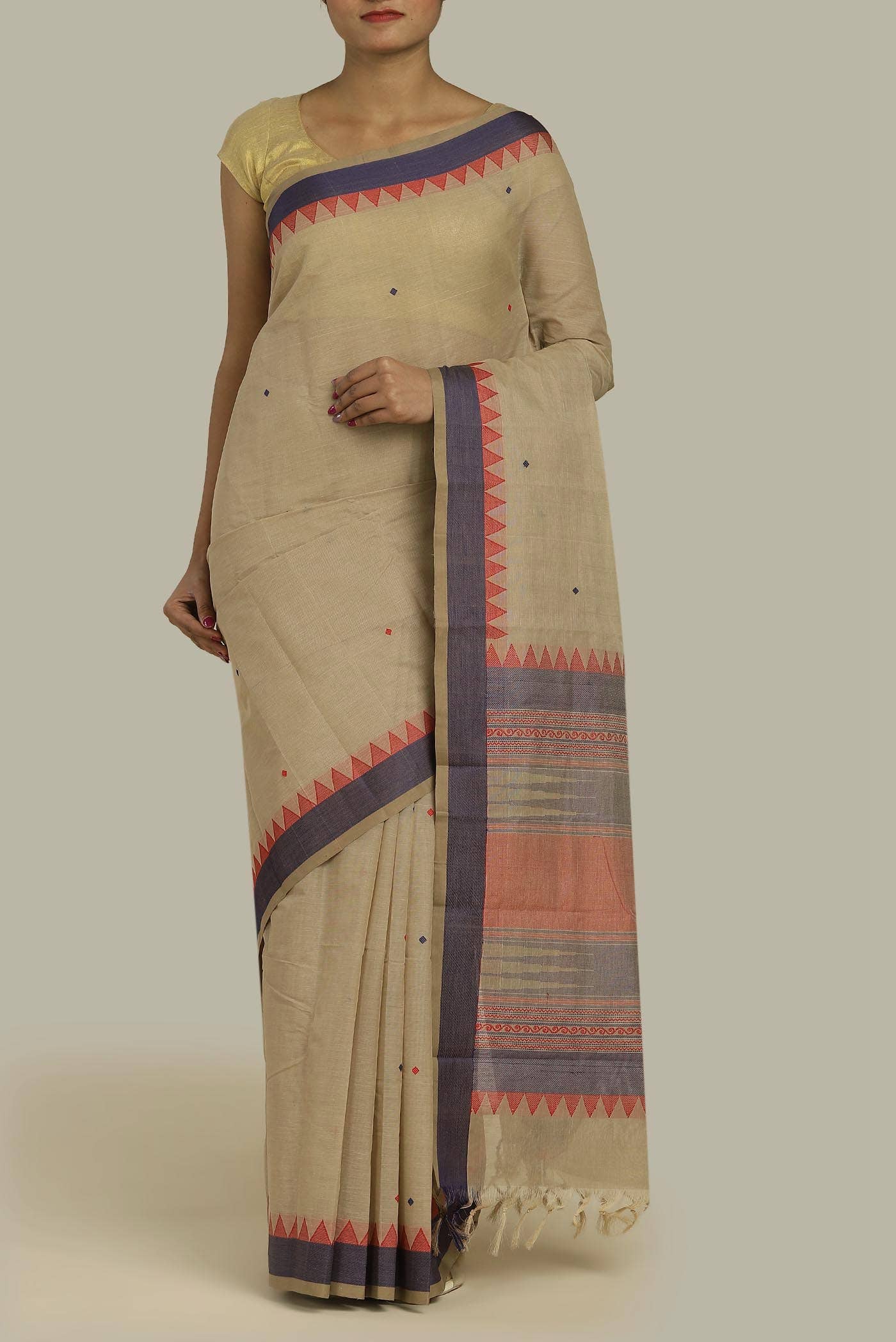 Beige Coimbatore Cotton Saree