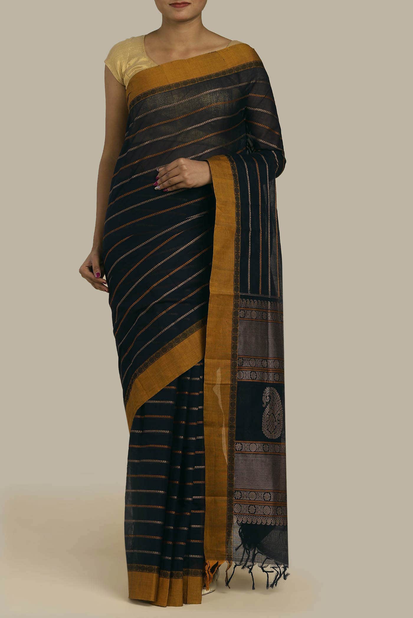 Black Coimbatore Cotton Saree