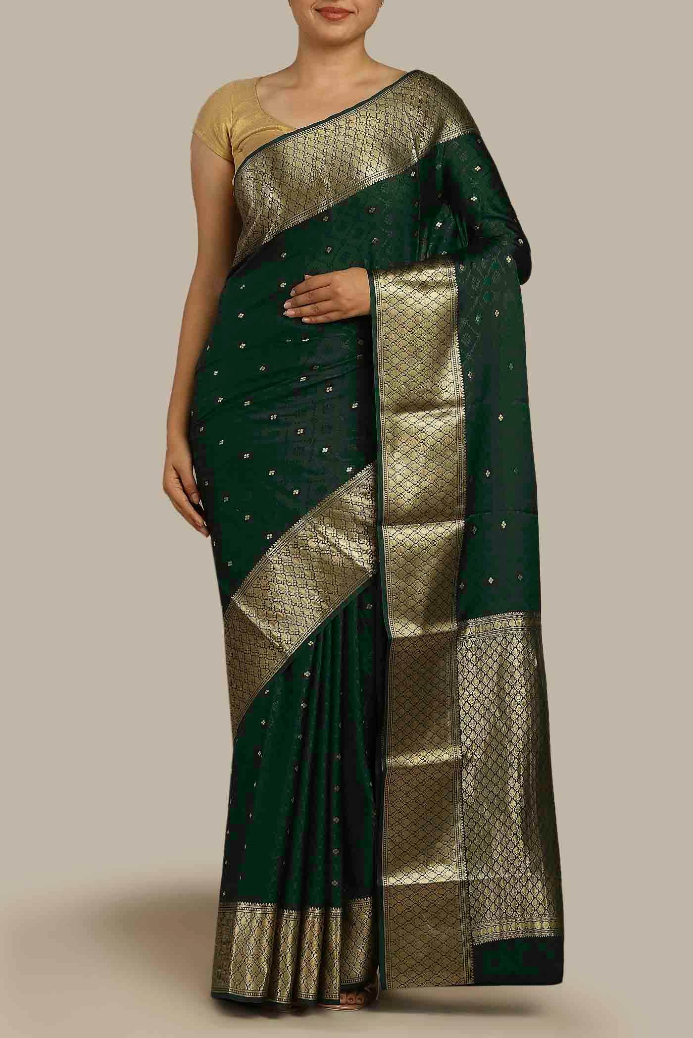Green Mysore Crepe Saree