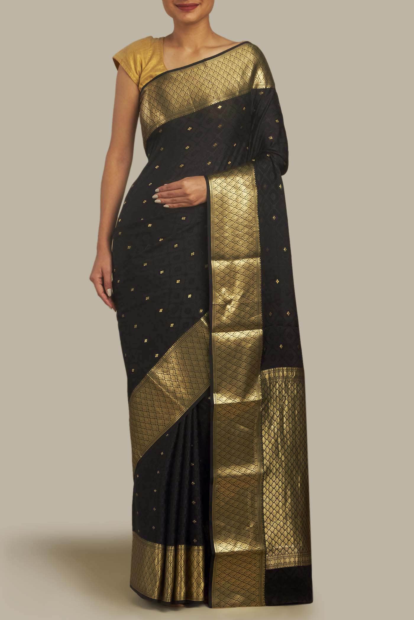Black Mysore Crepe Saree