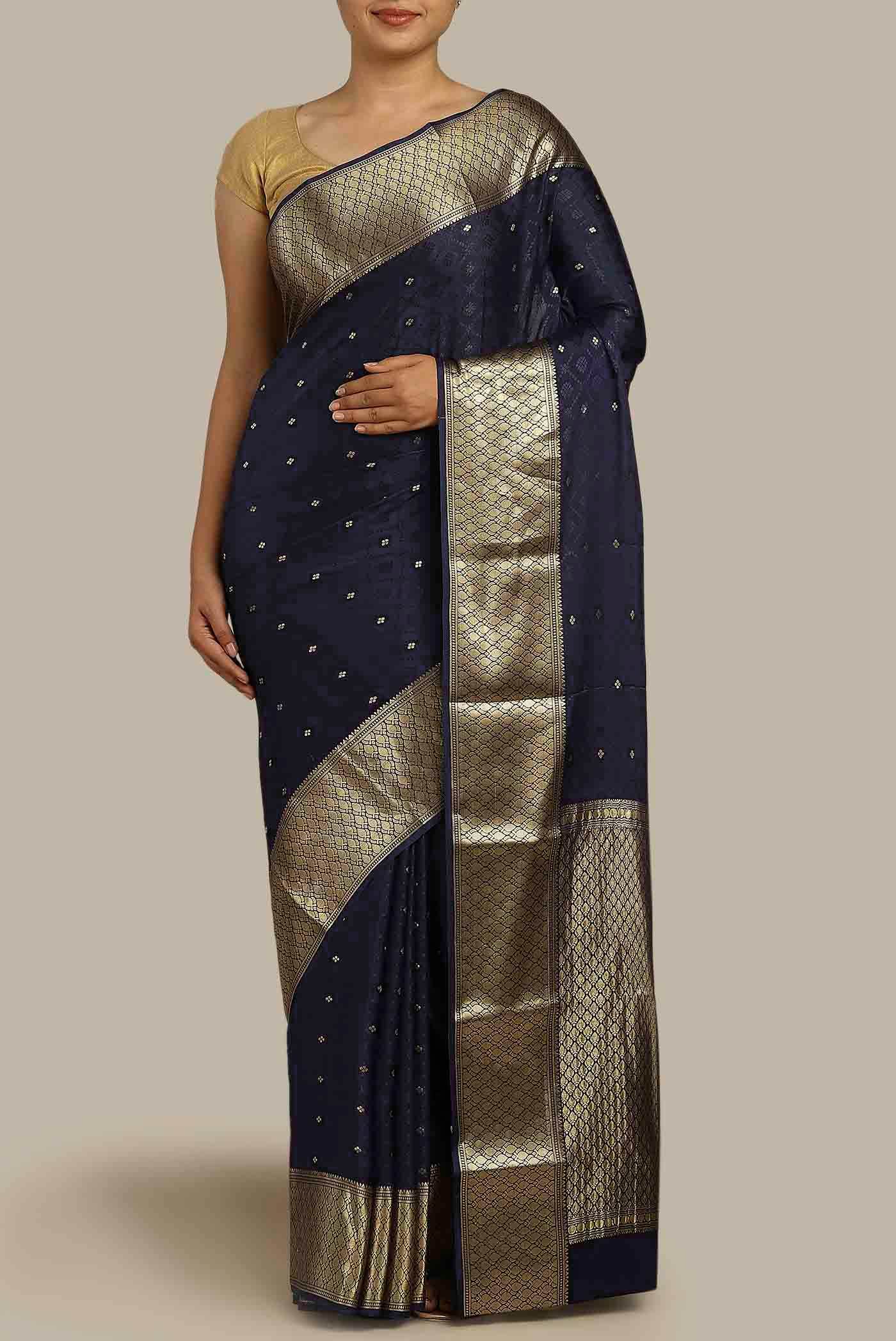 Blue Mysore Crepe Saree