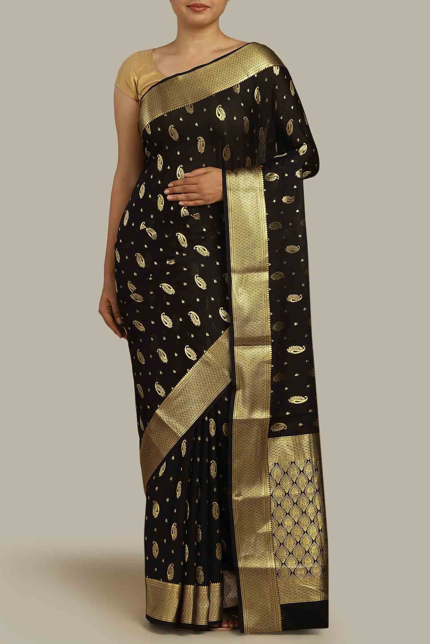 Black Mysore Crepe Saree