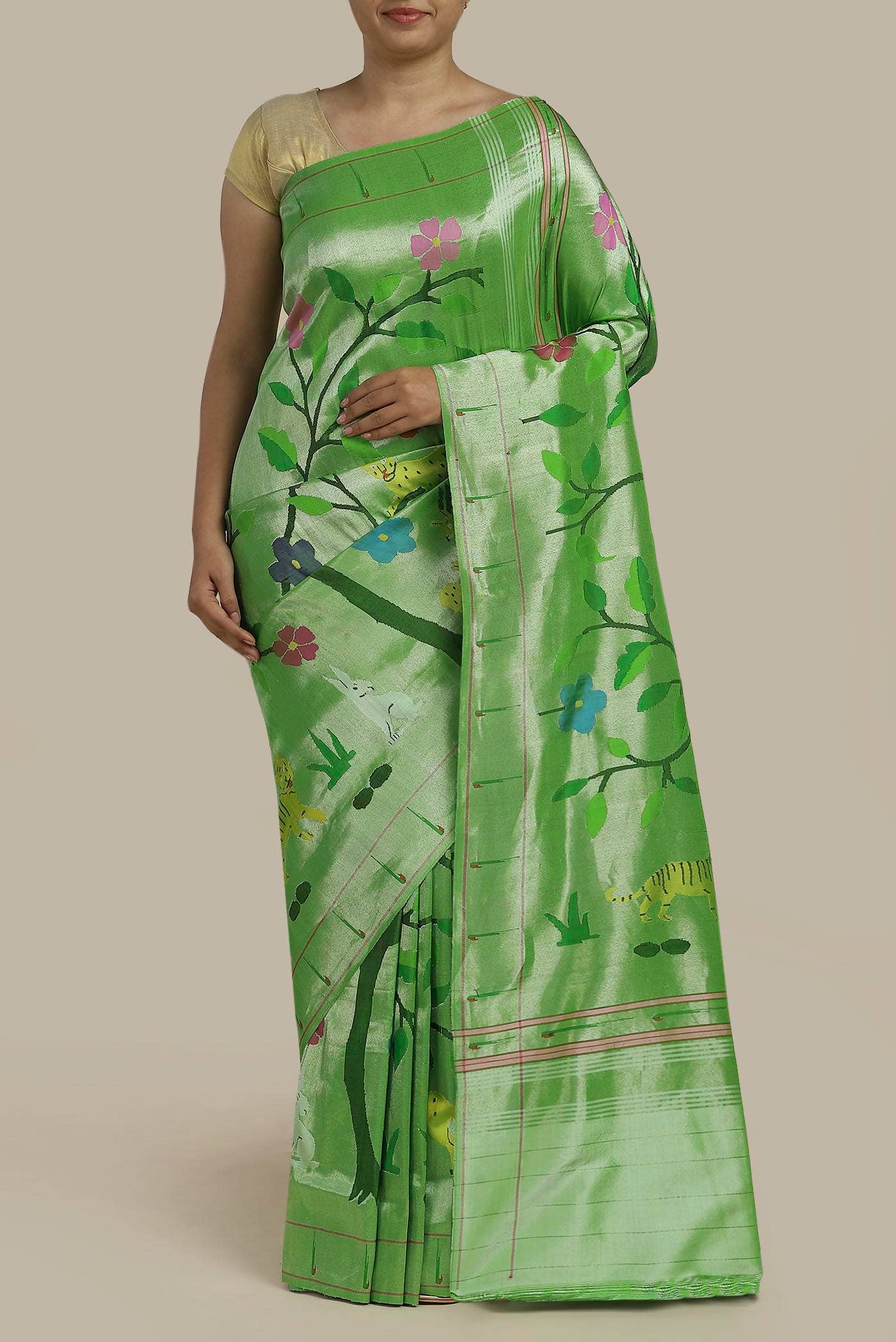 Pure Silk Pure Zari Green Paithani Saree