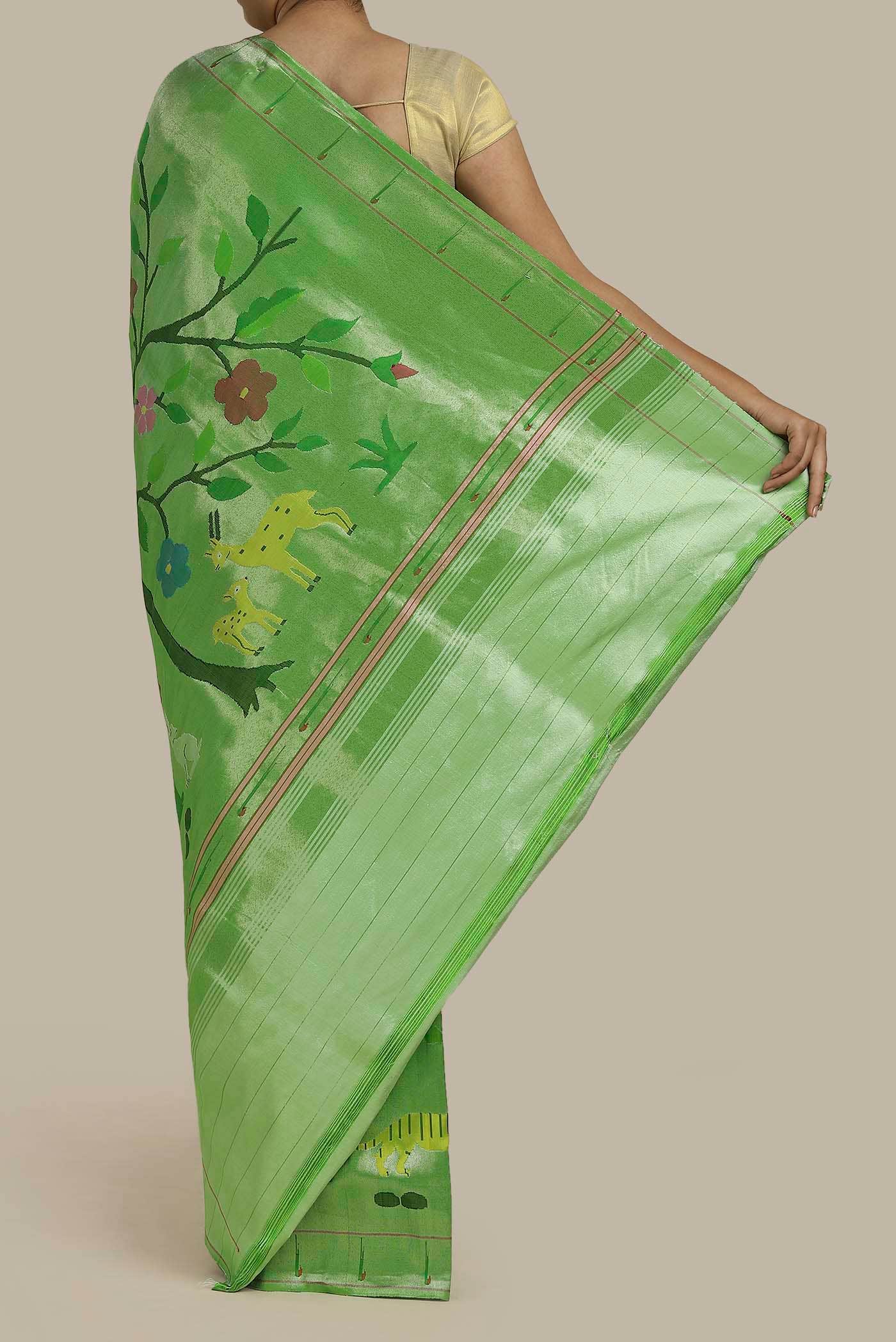 Pure Silk Pure Zari Green Paithani Saree