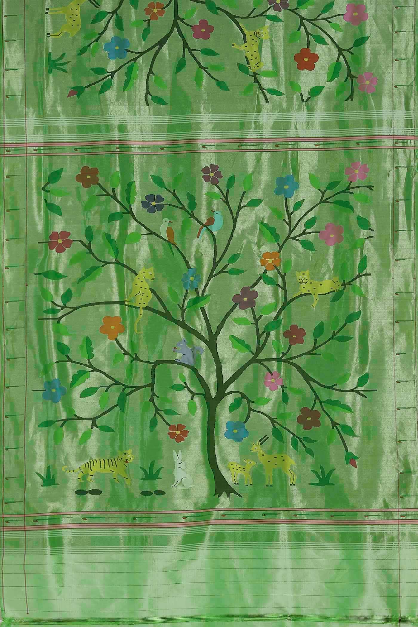 Pure Silk Pure Zari Green Paithani Saree