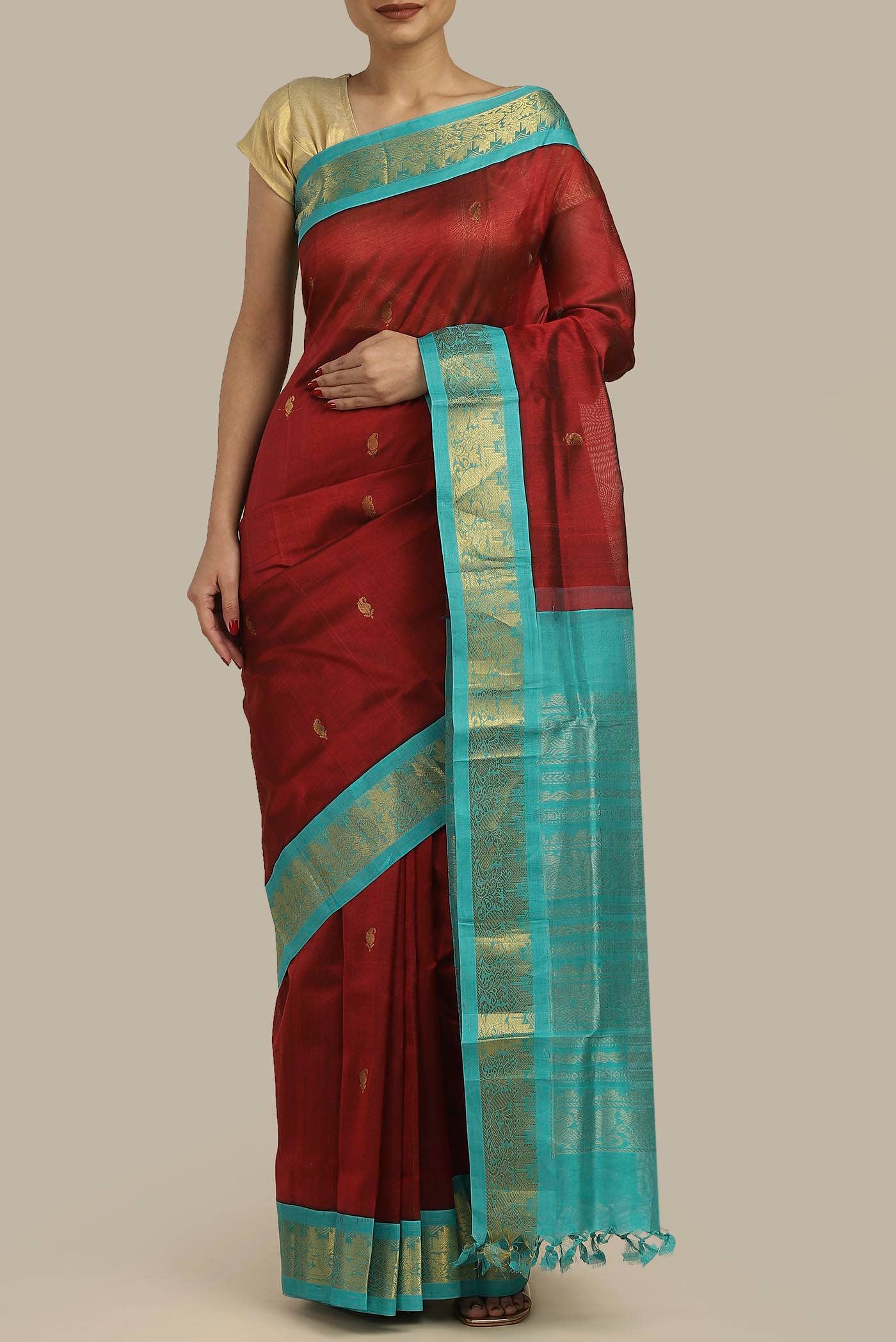 Maroon Silk Cotton Saree