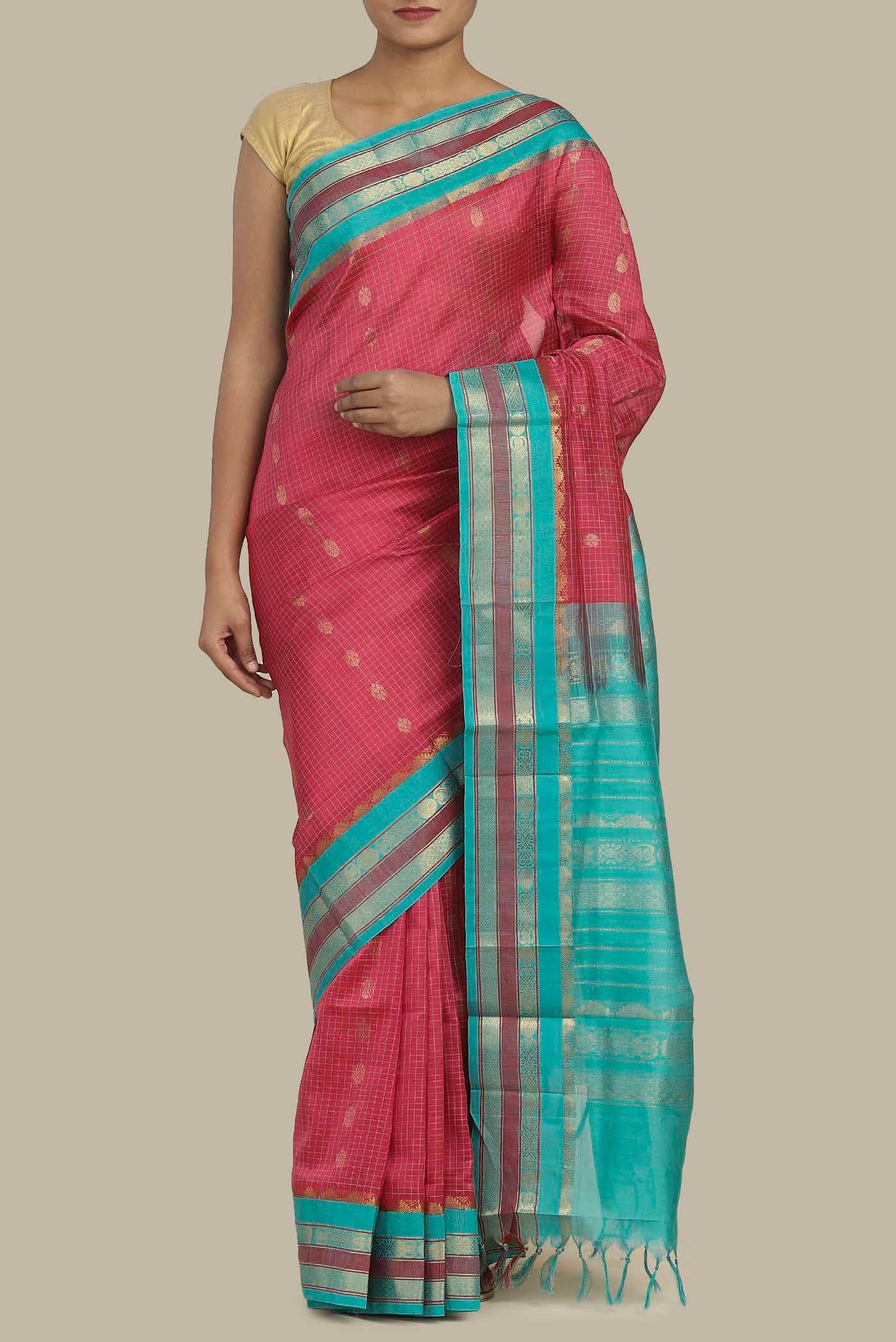 Coral Silk Cotton Saree