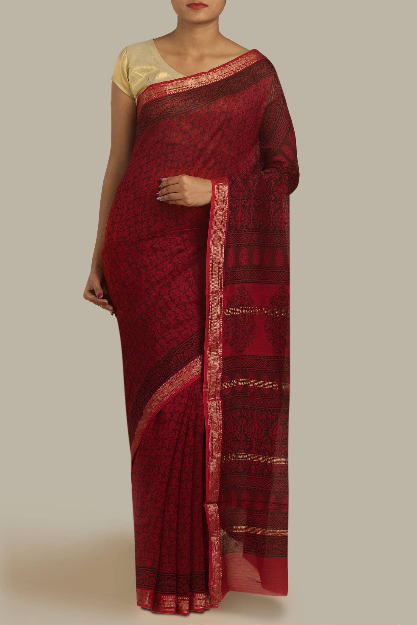 Red Maheshwari Silk Cotton Saree