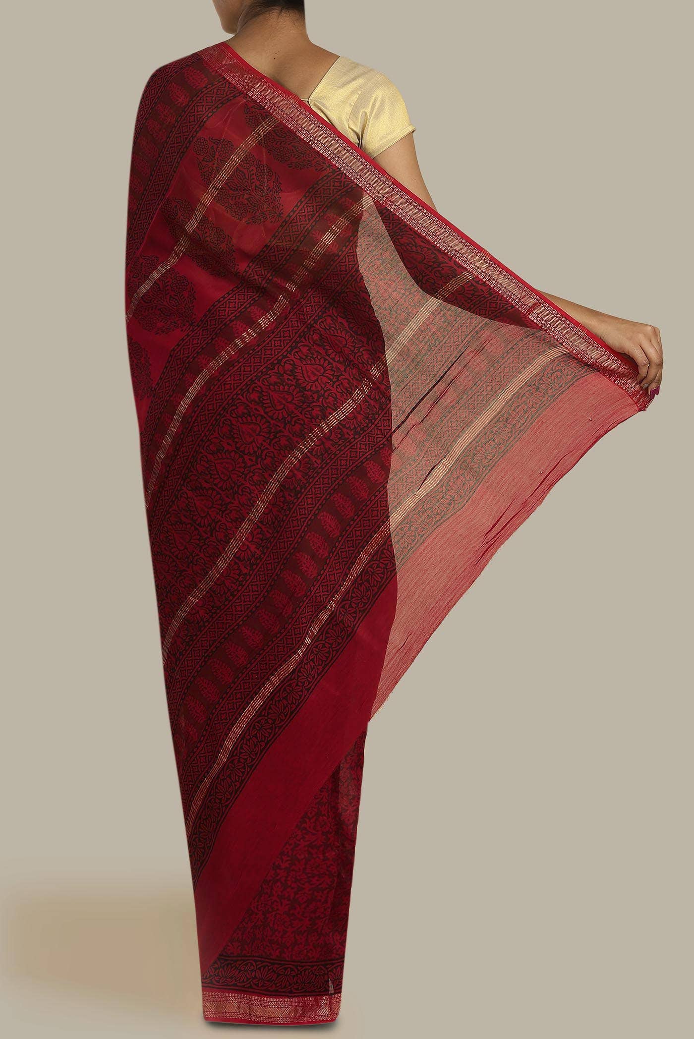 Red Maheshwari Silk Cotton Saree