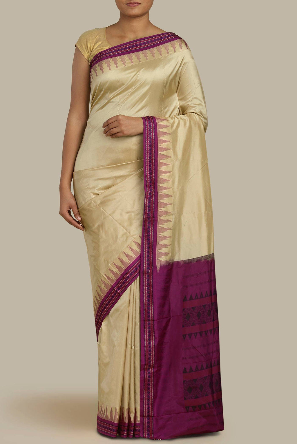 Beige Bangalore Silk Saree