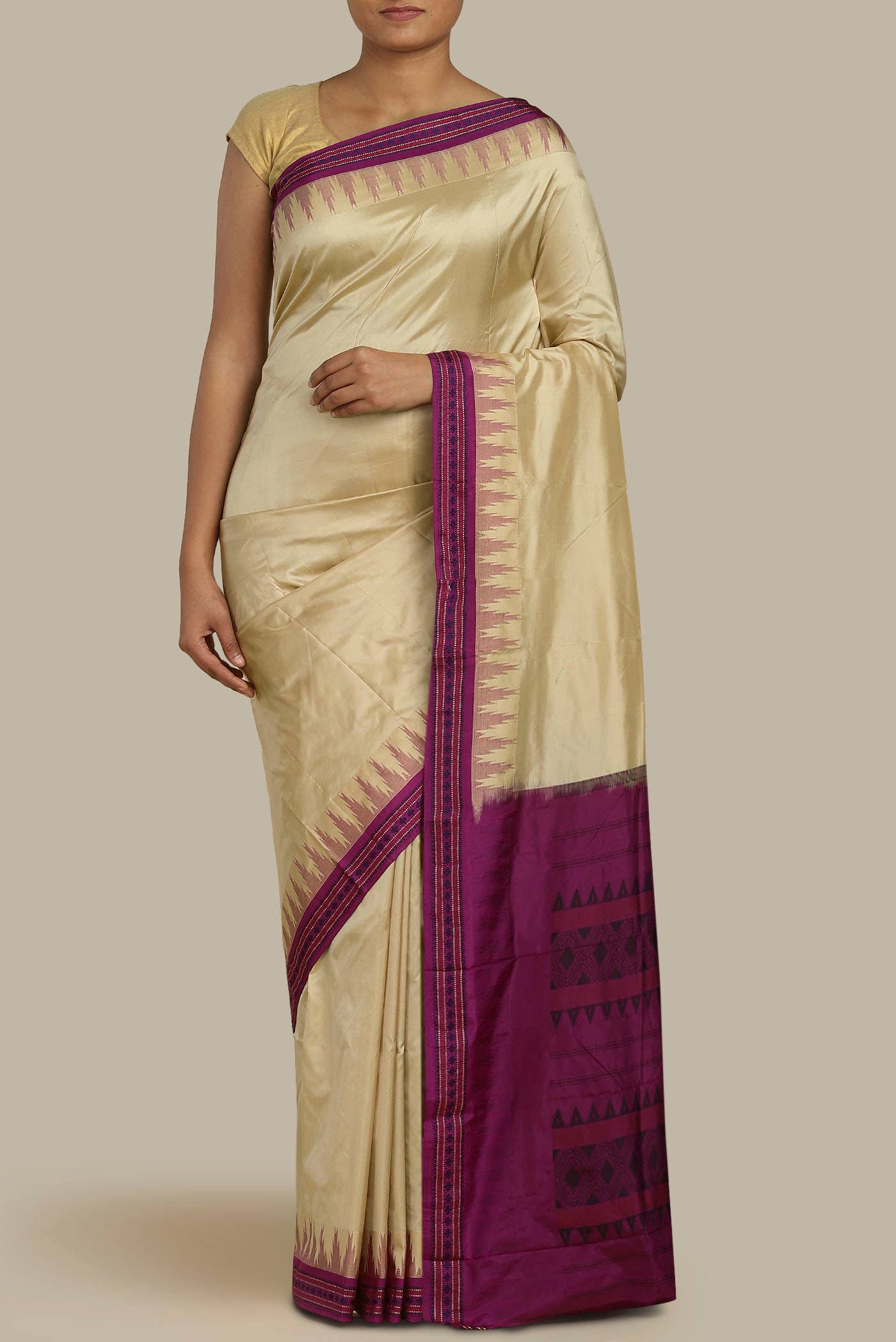 Beige Bangalore Silk Saree