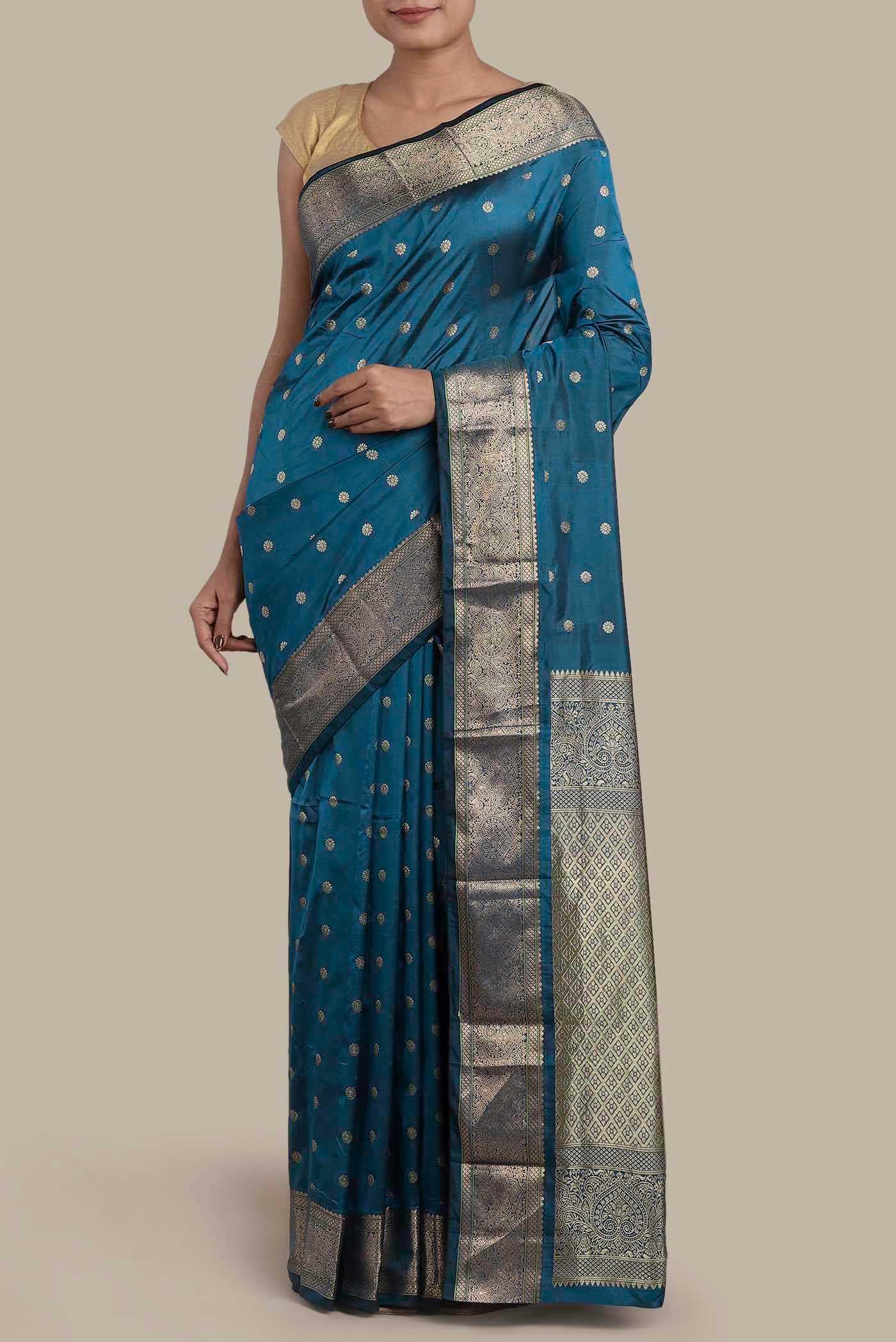 Blue Blended Bangalore Silk Saree