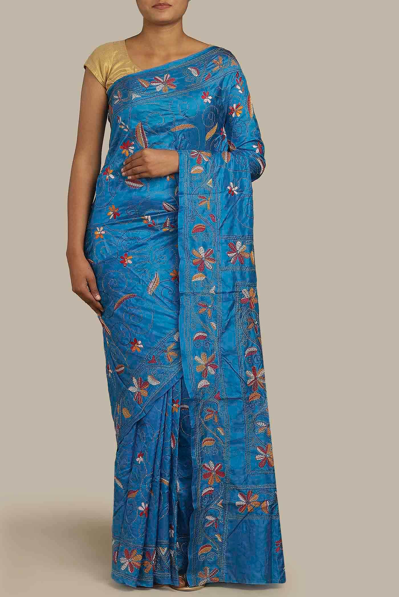 Blue Tussar Silk Saree