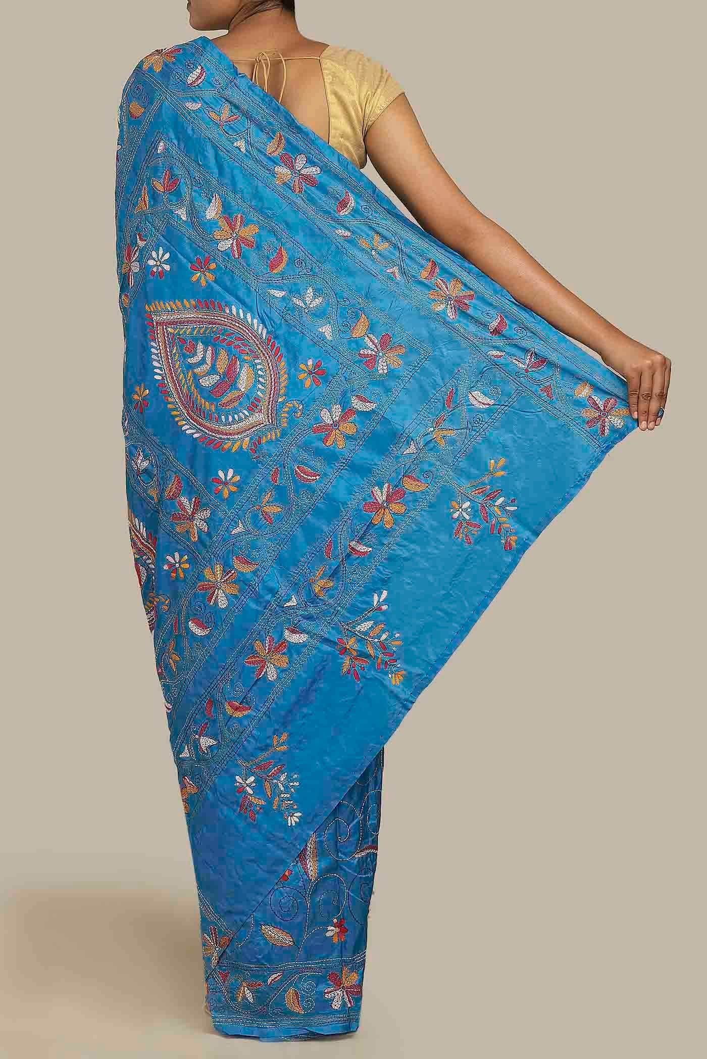 Blue Tussar Silk Saree