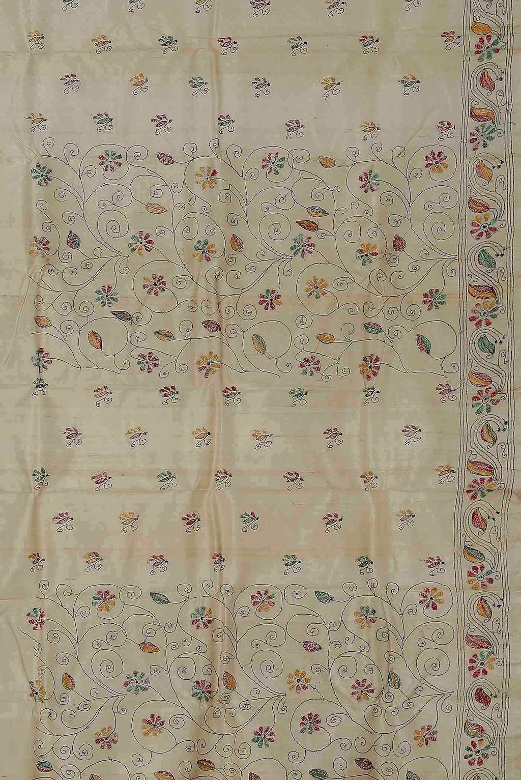Cream Tussar Silk Saree