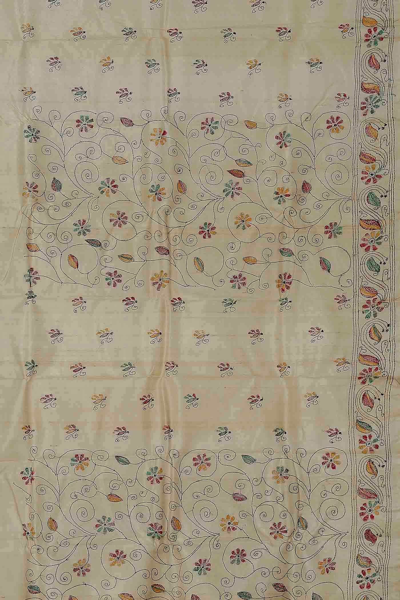 Cream Tussar Silk Saree