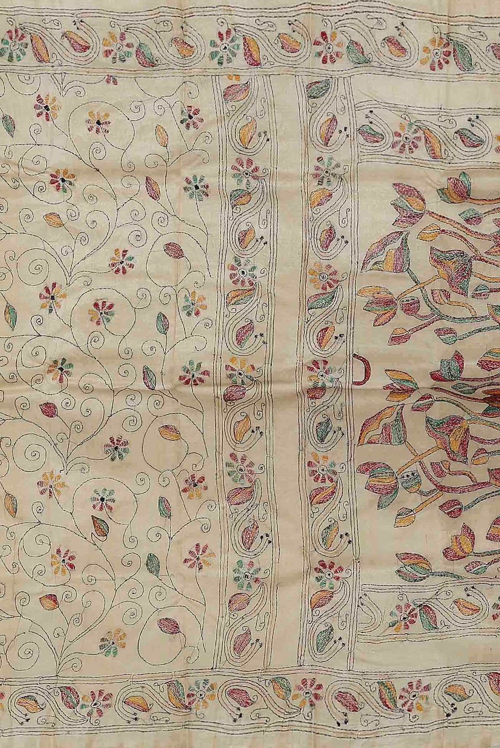 Cream Tussar Silk Saree