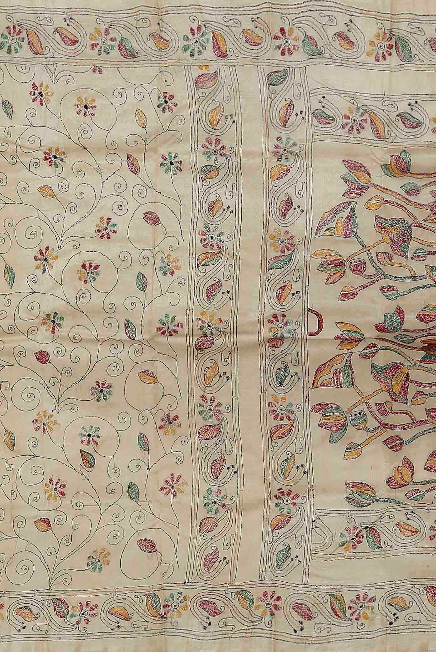 Cream Tussar Silk Saree