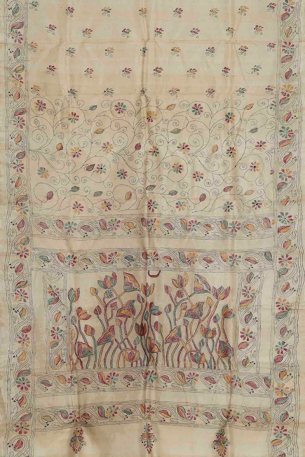 Cream Tussar Silk Saree