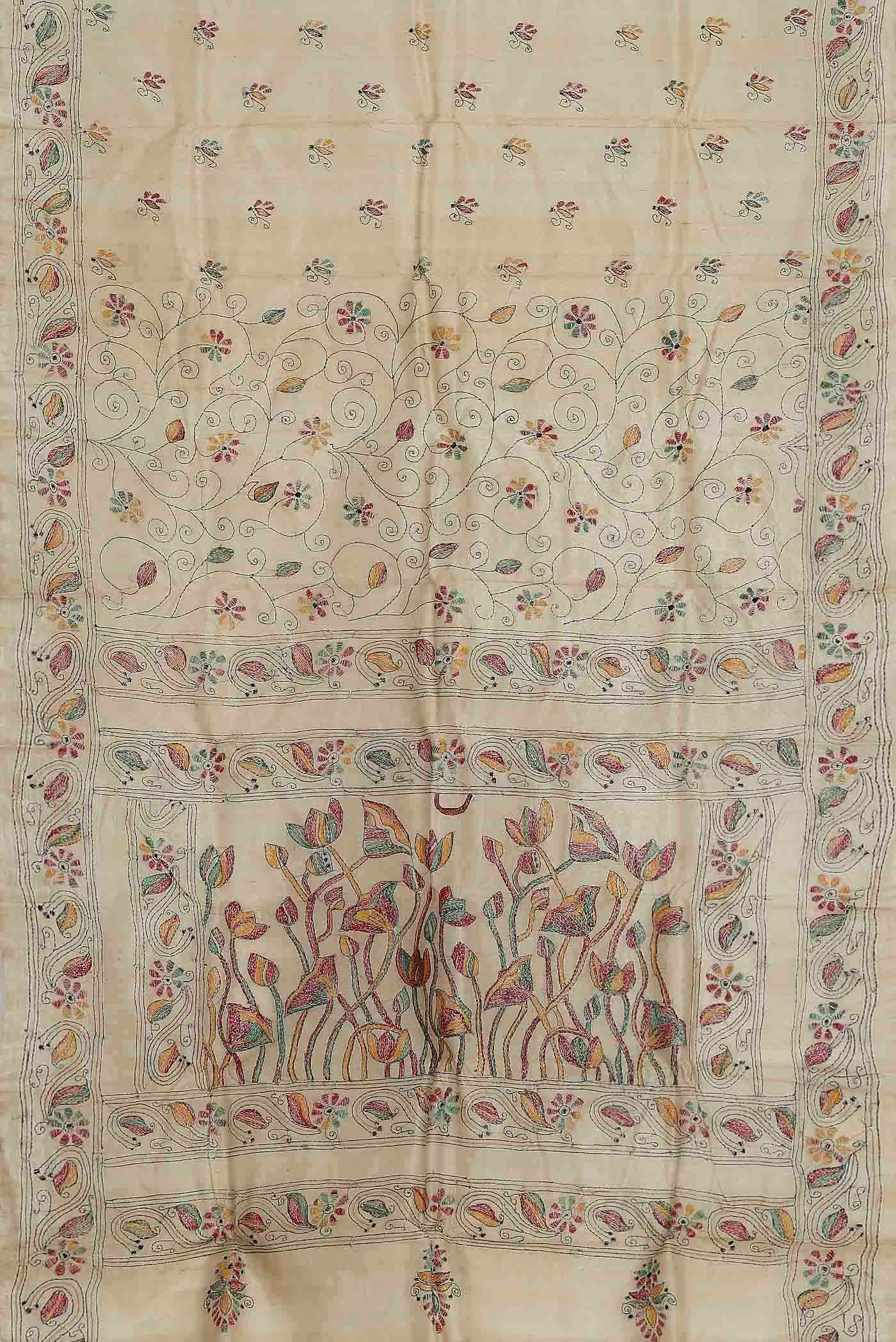 Cream Tussar Silk Saree