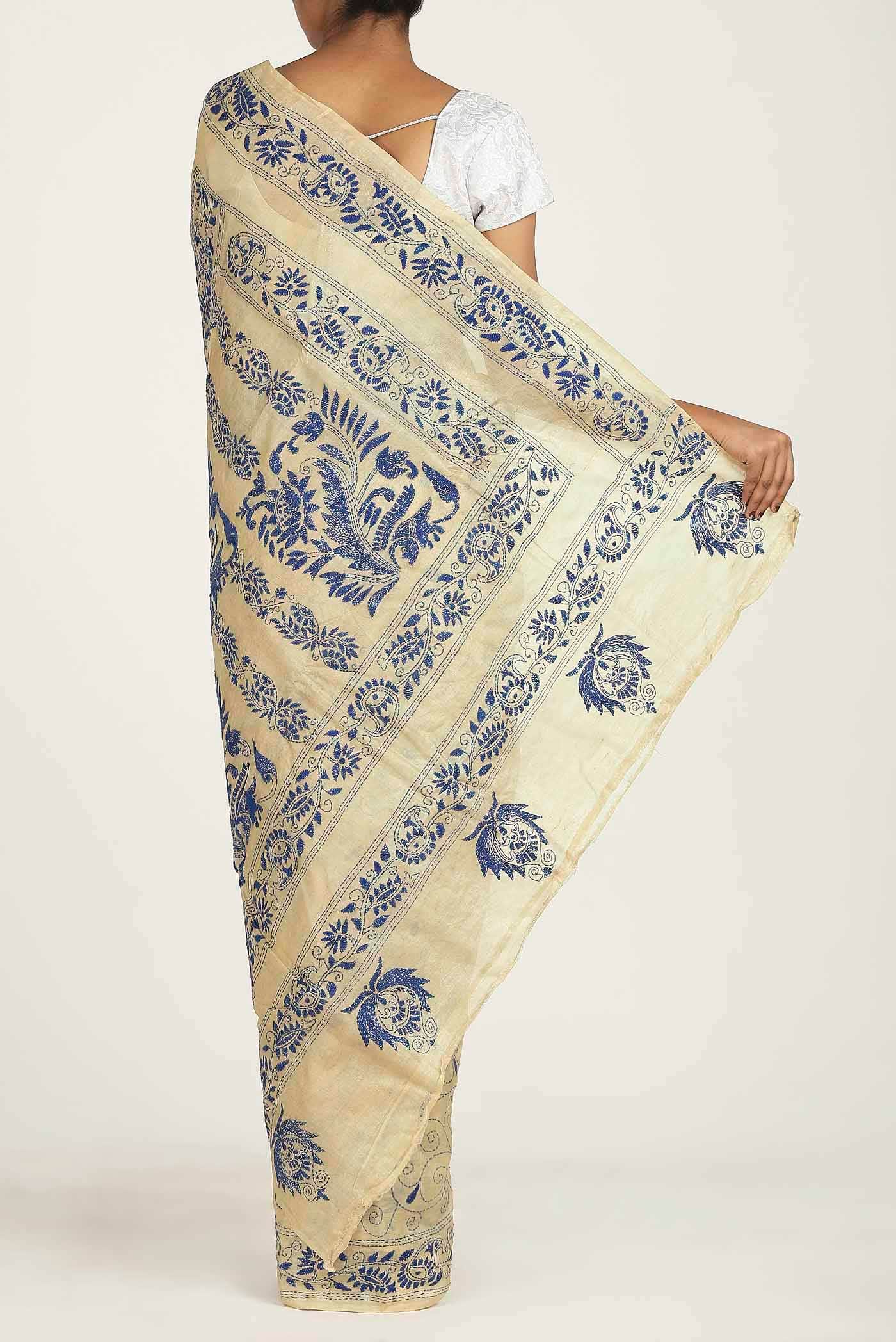 Beige Tussar Silk Saree