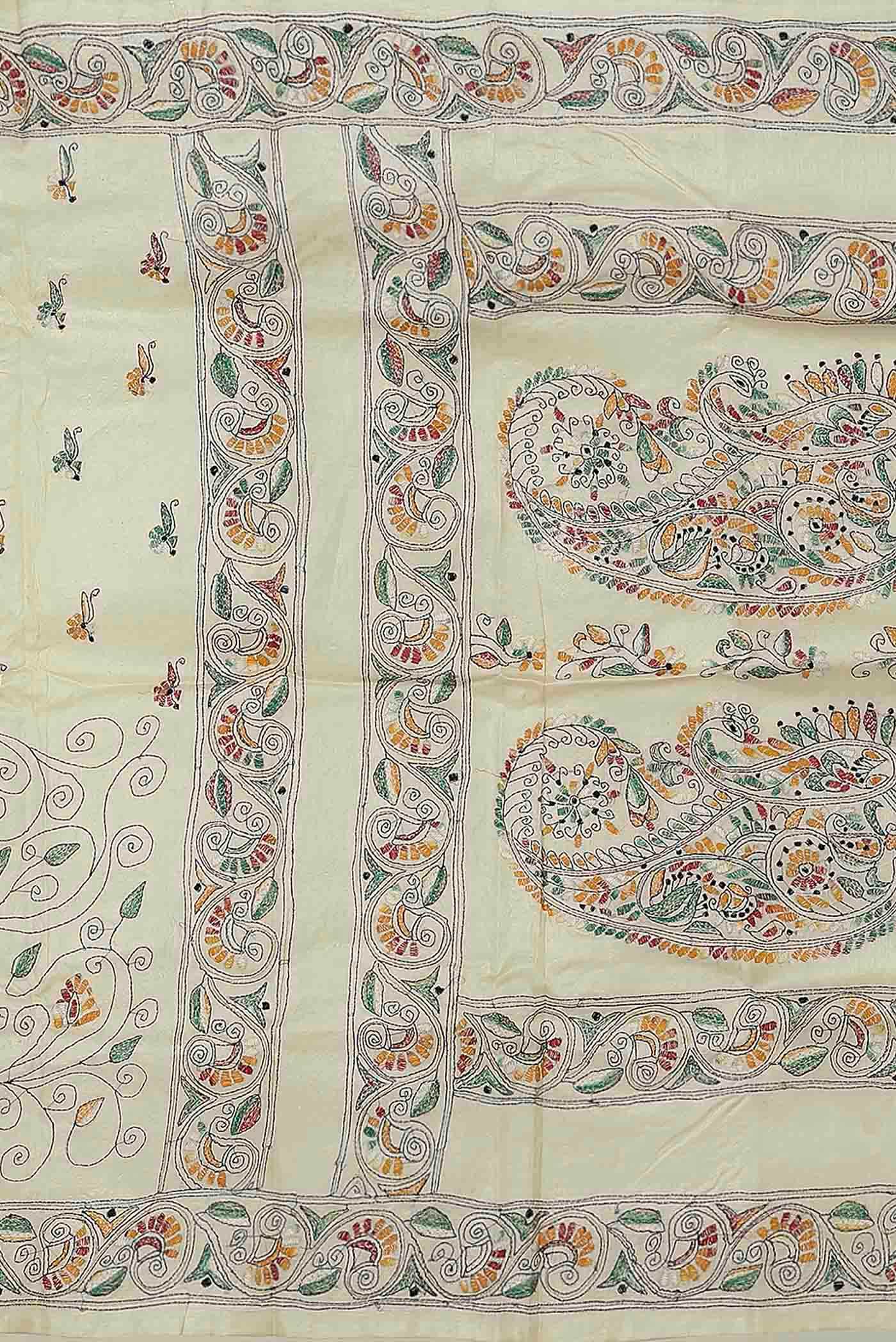 Cream Tussar Silk Saree