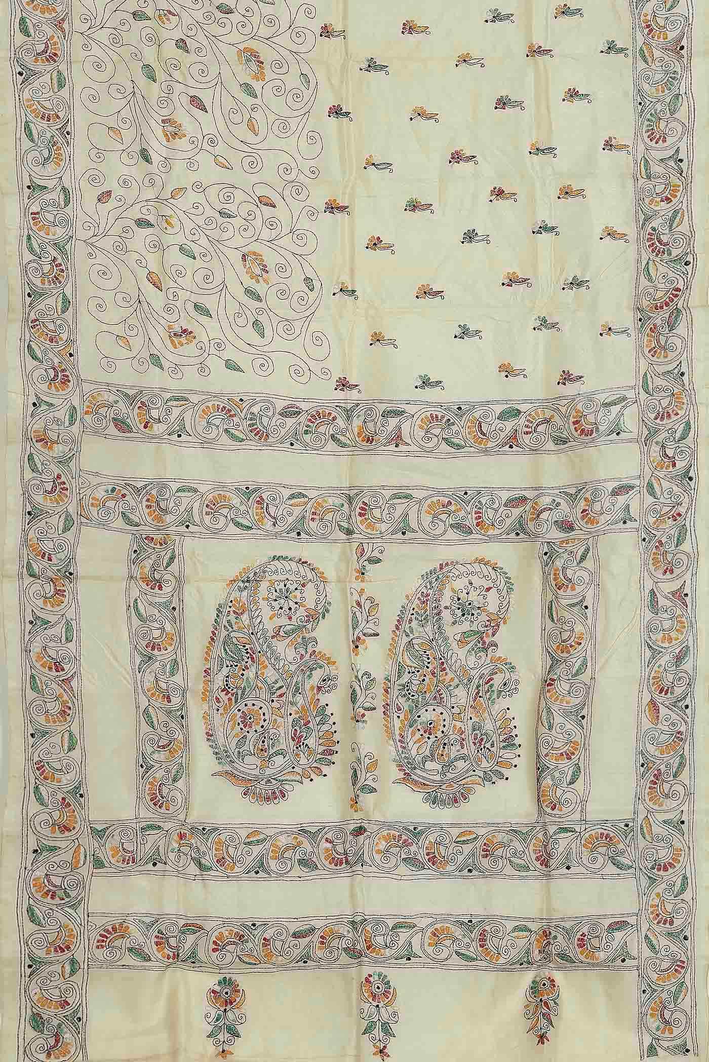 Cream Tussar Silk Saree