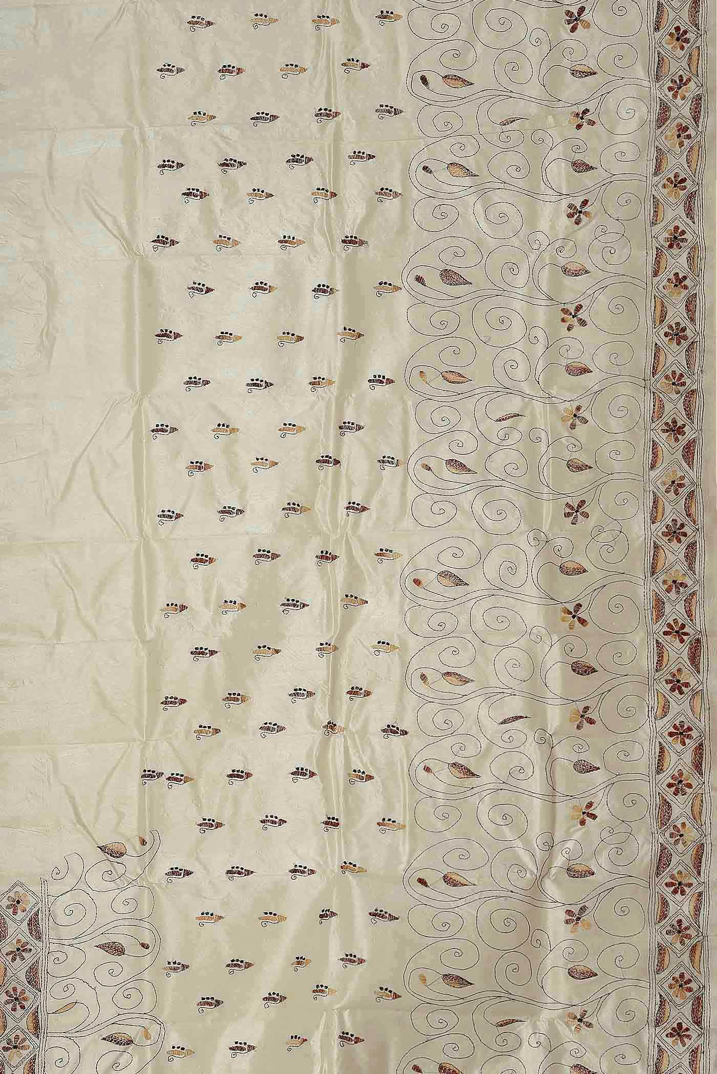 Cream Tussar Silk Saree