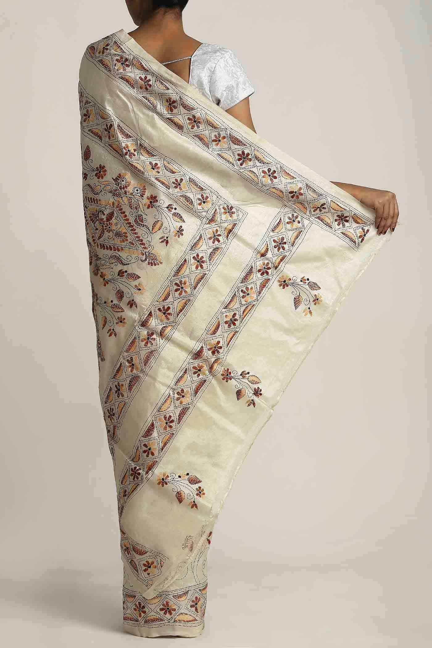 Cream Tussar Silk Saree