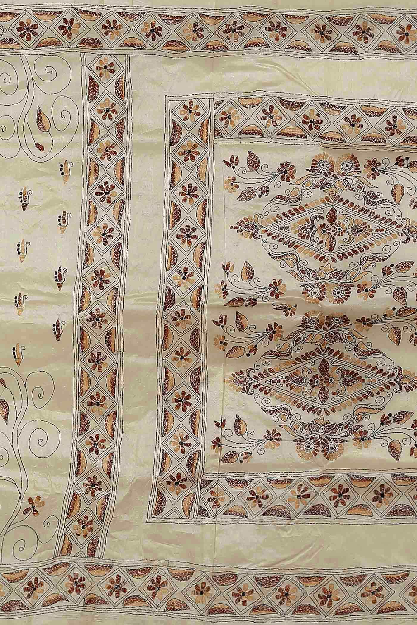Cream Tussar Silk Saree