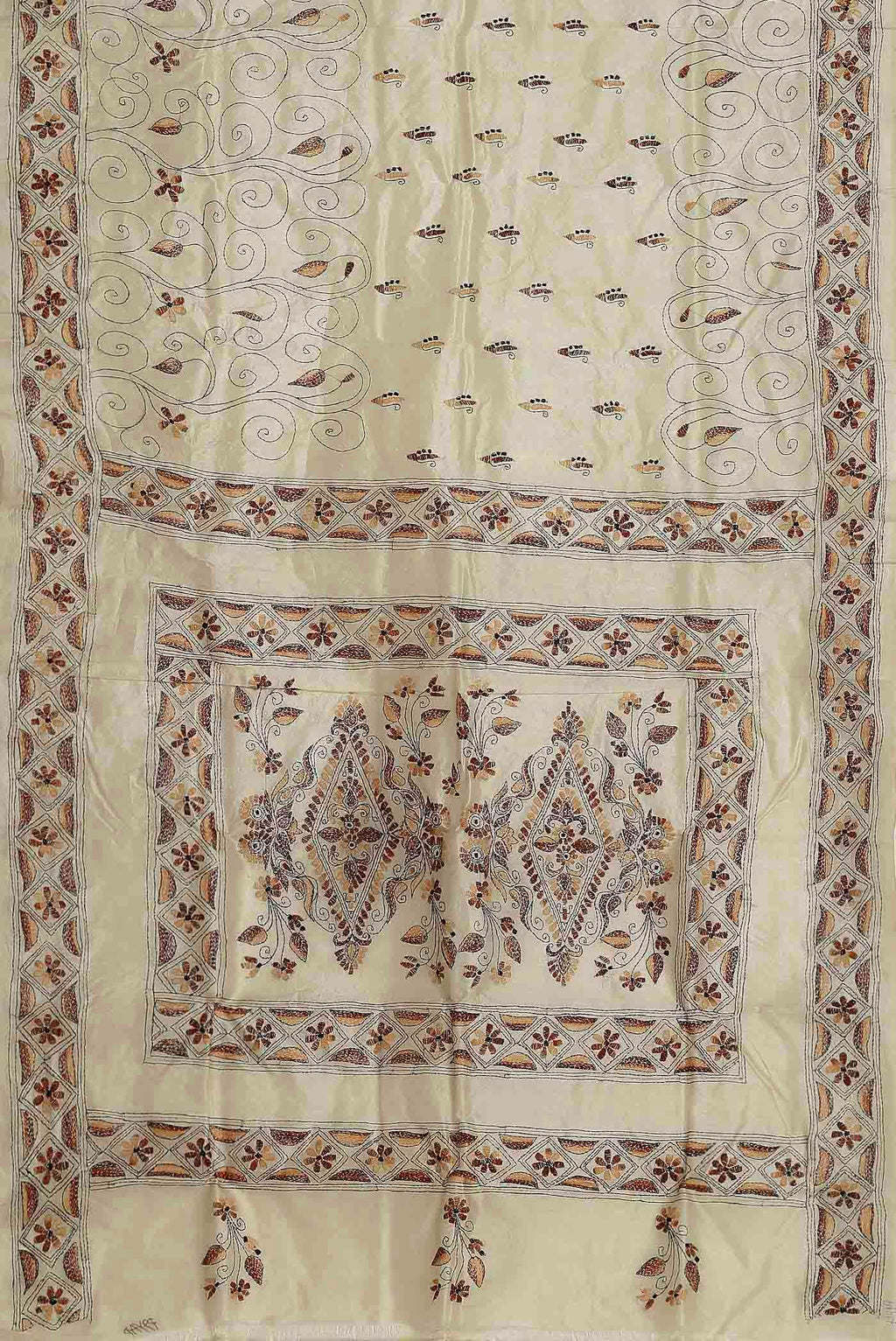 Cream Tussar Silk Saree