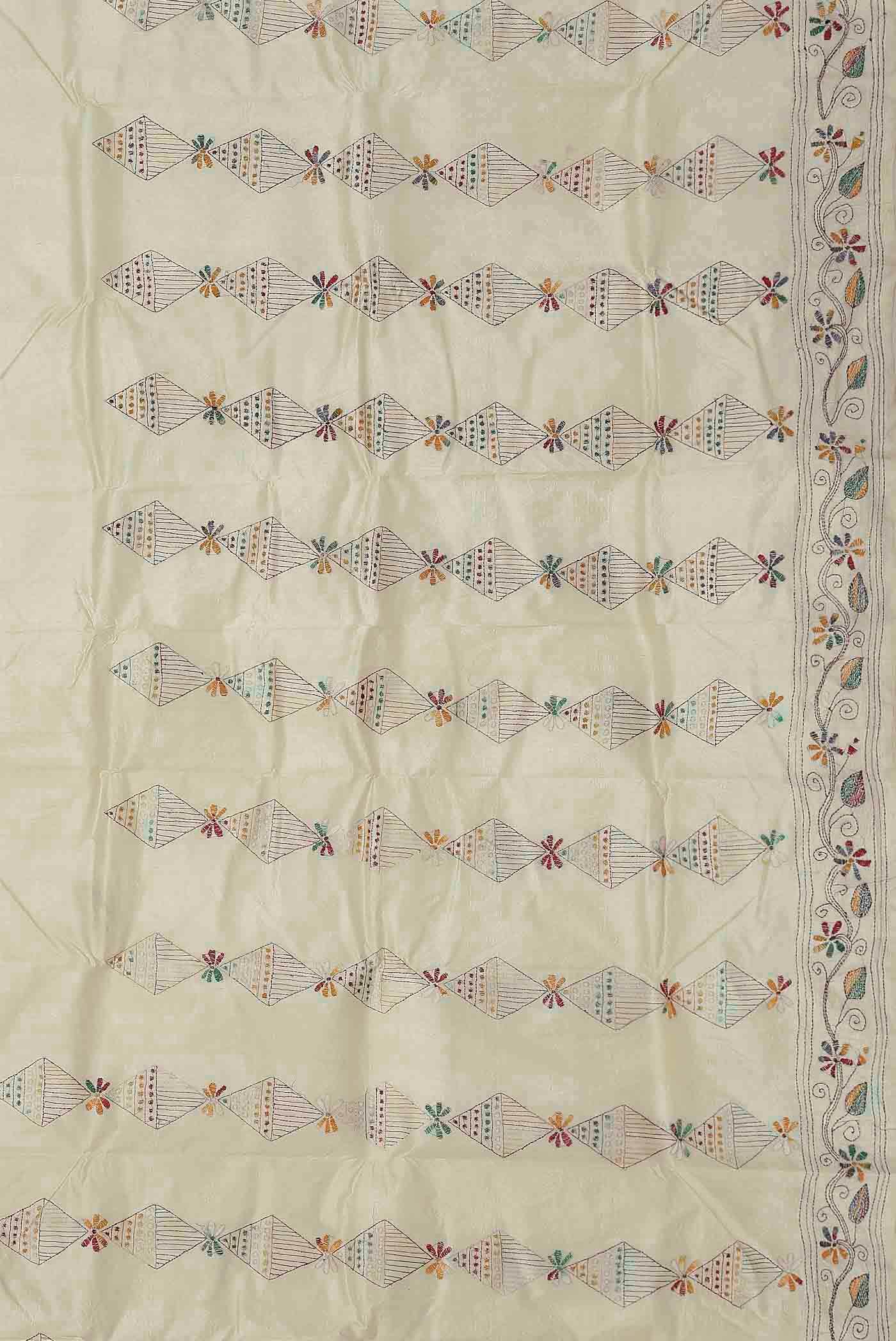 Cream Tussar Silk Saree