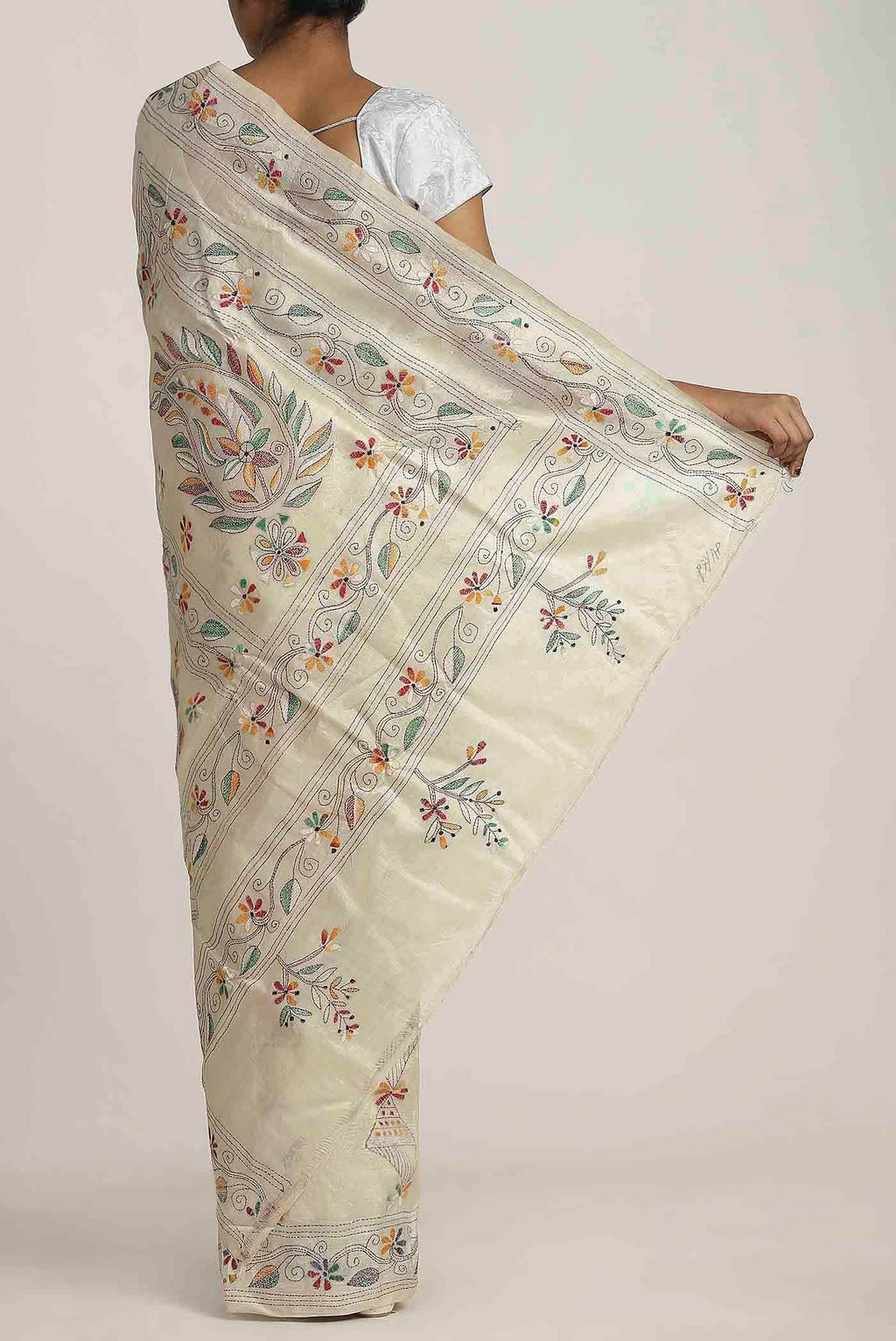 Cream Tussar Silk Saree