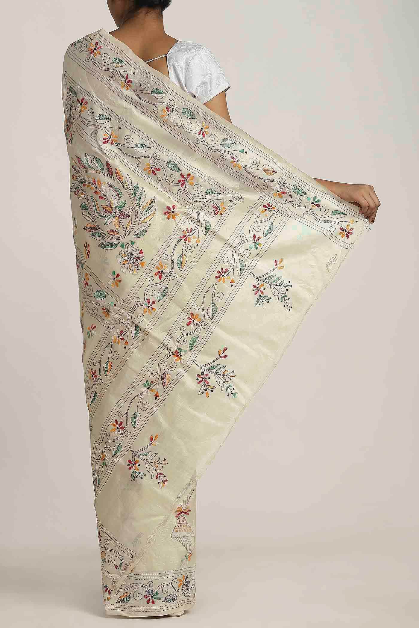 Cream Tussar Silk Saree