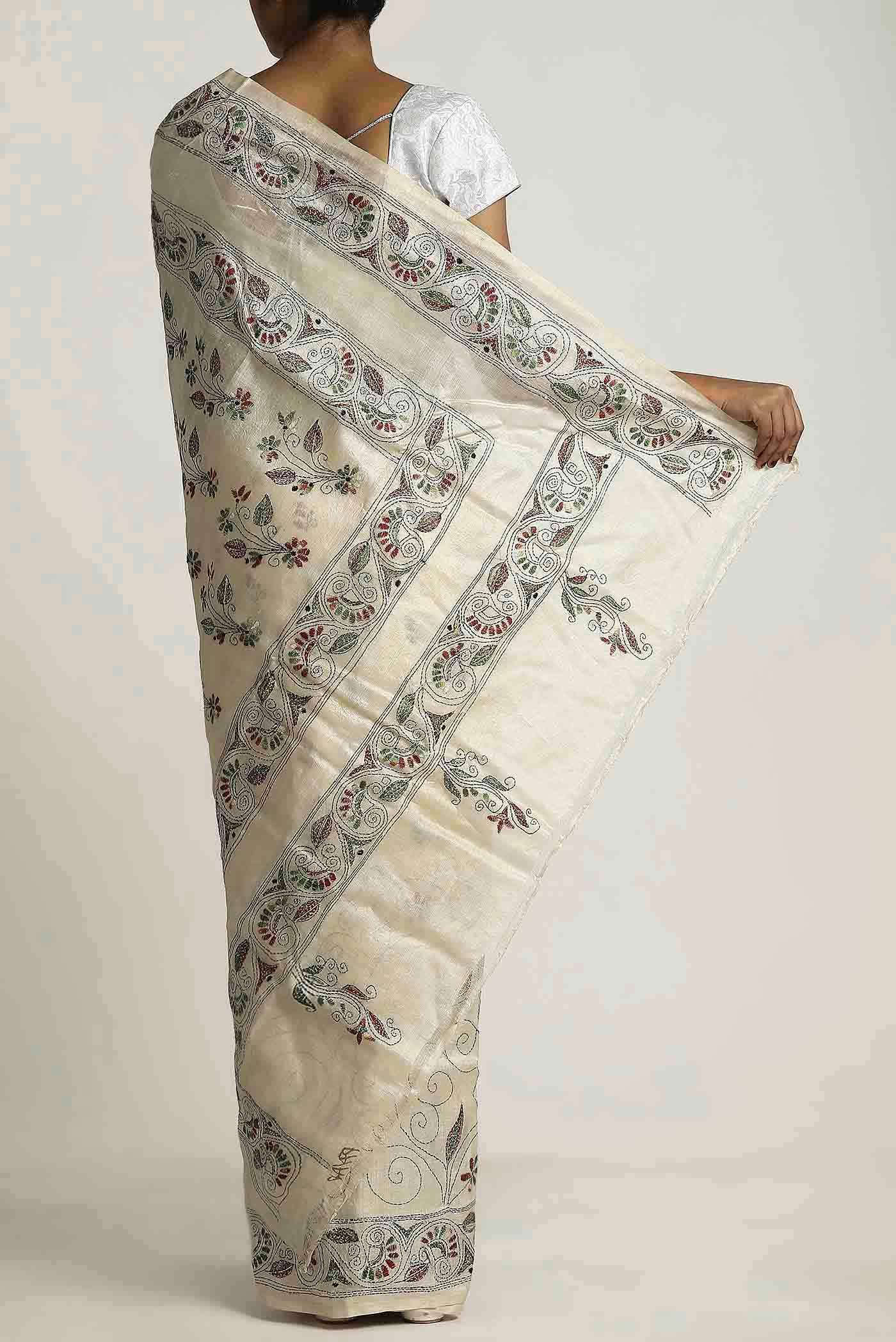 Cream Tussar Silk Saree
