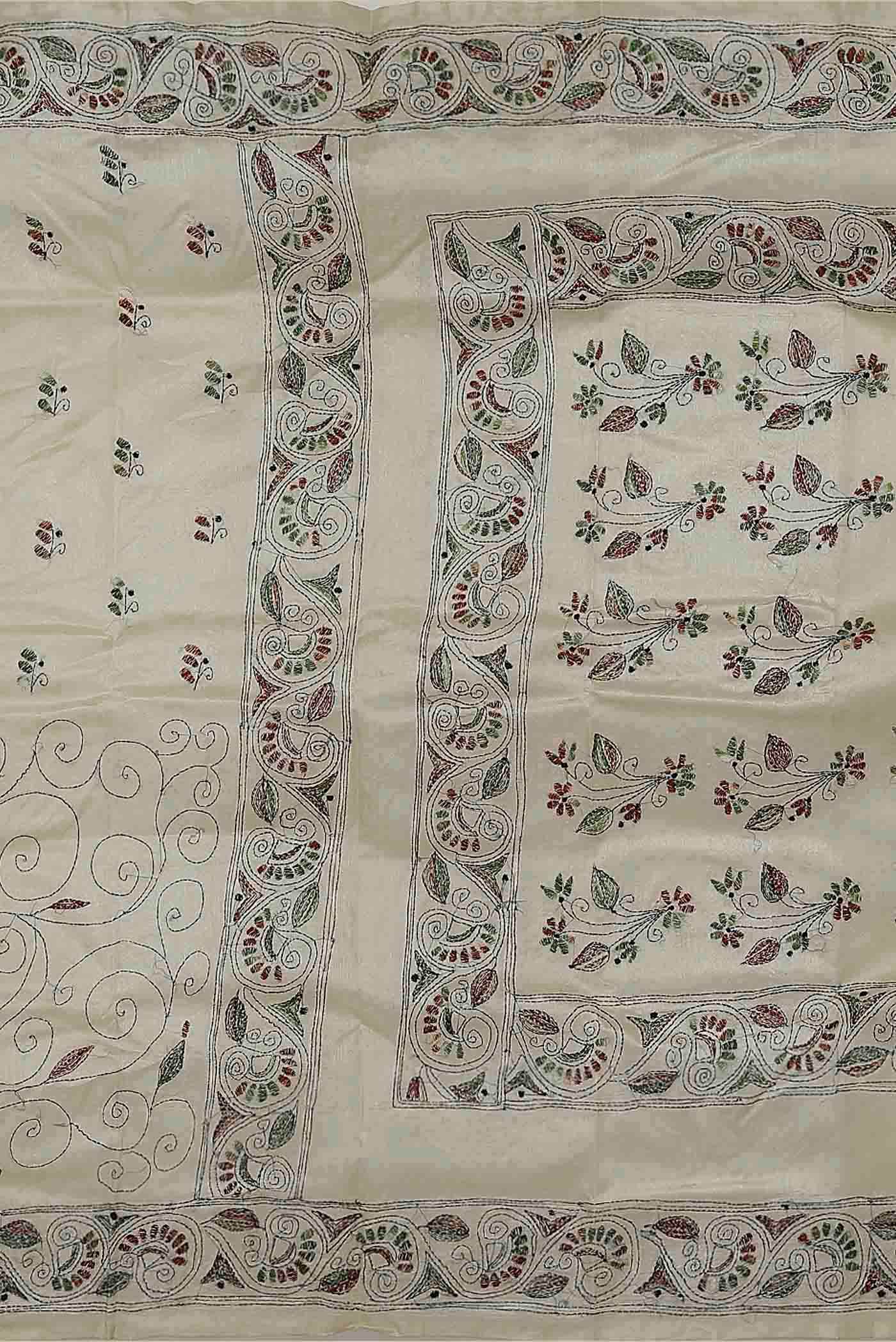 Cream Tussar Silk Saree