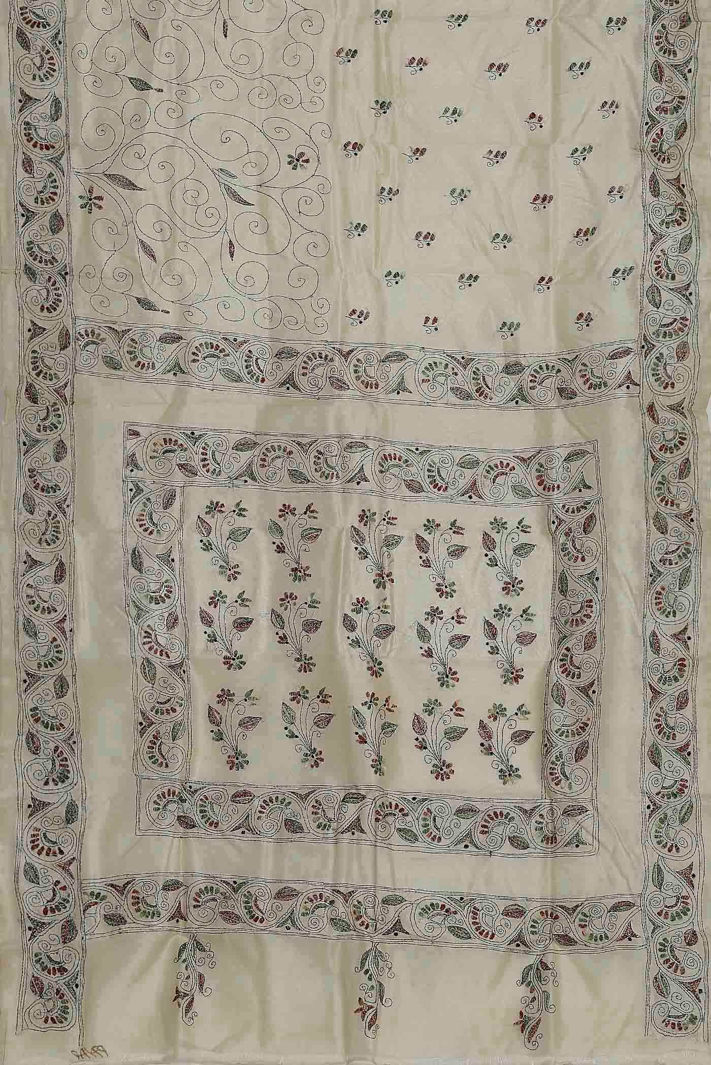 Cream Tussar Silk Saree