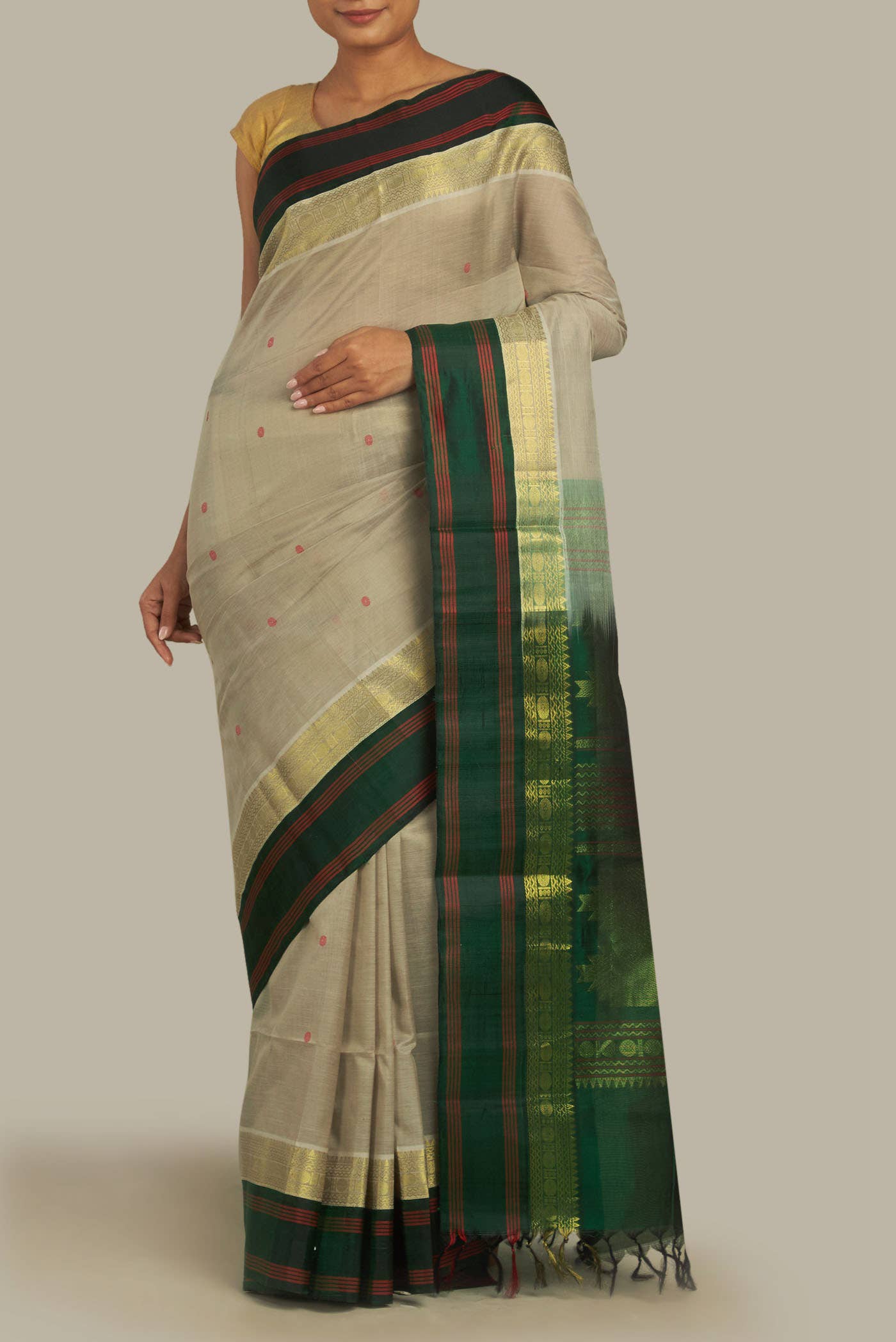 Beige Coimbatore Silk Cotton Saree