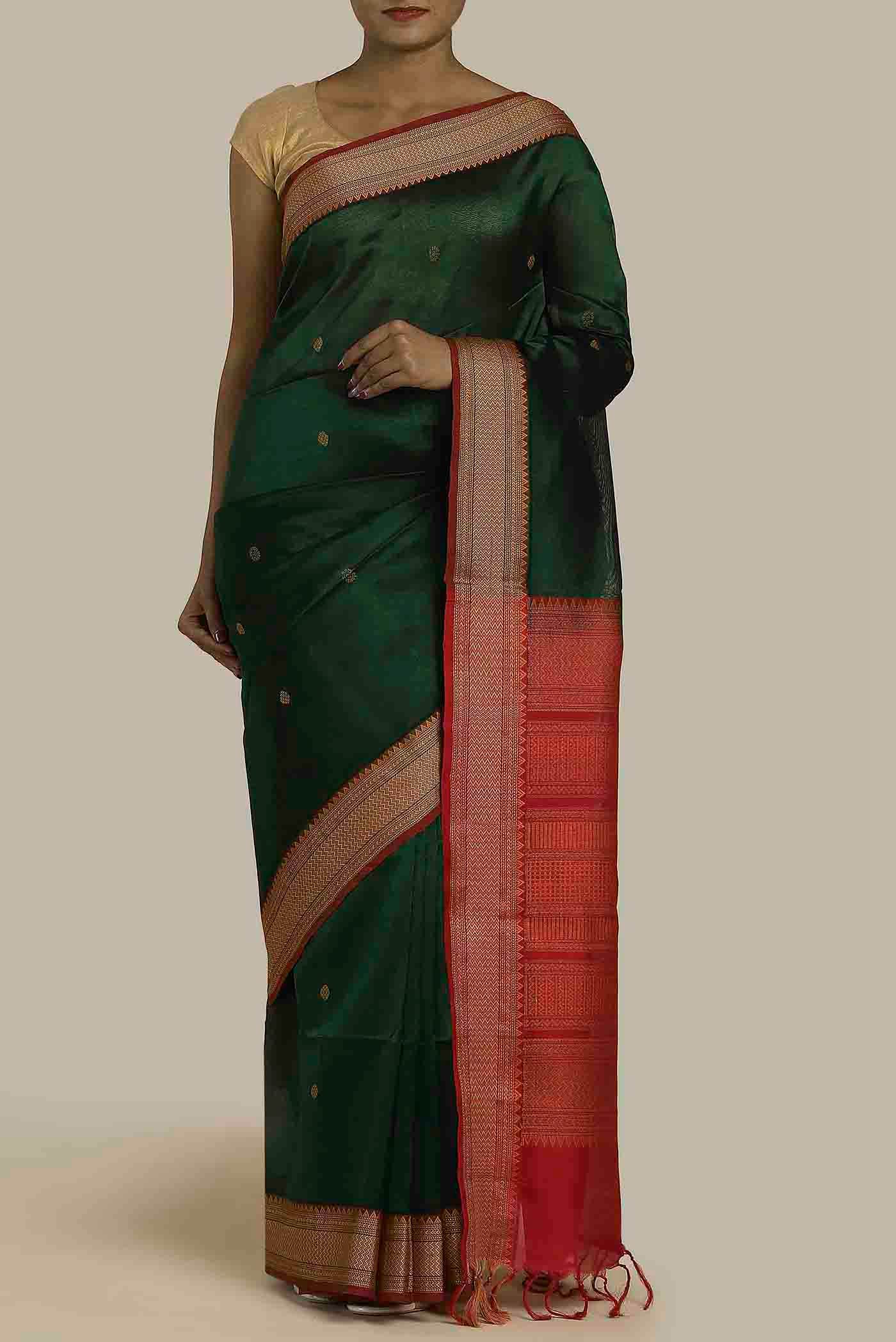 Bottle Green Silk Cotton Saree