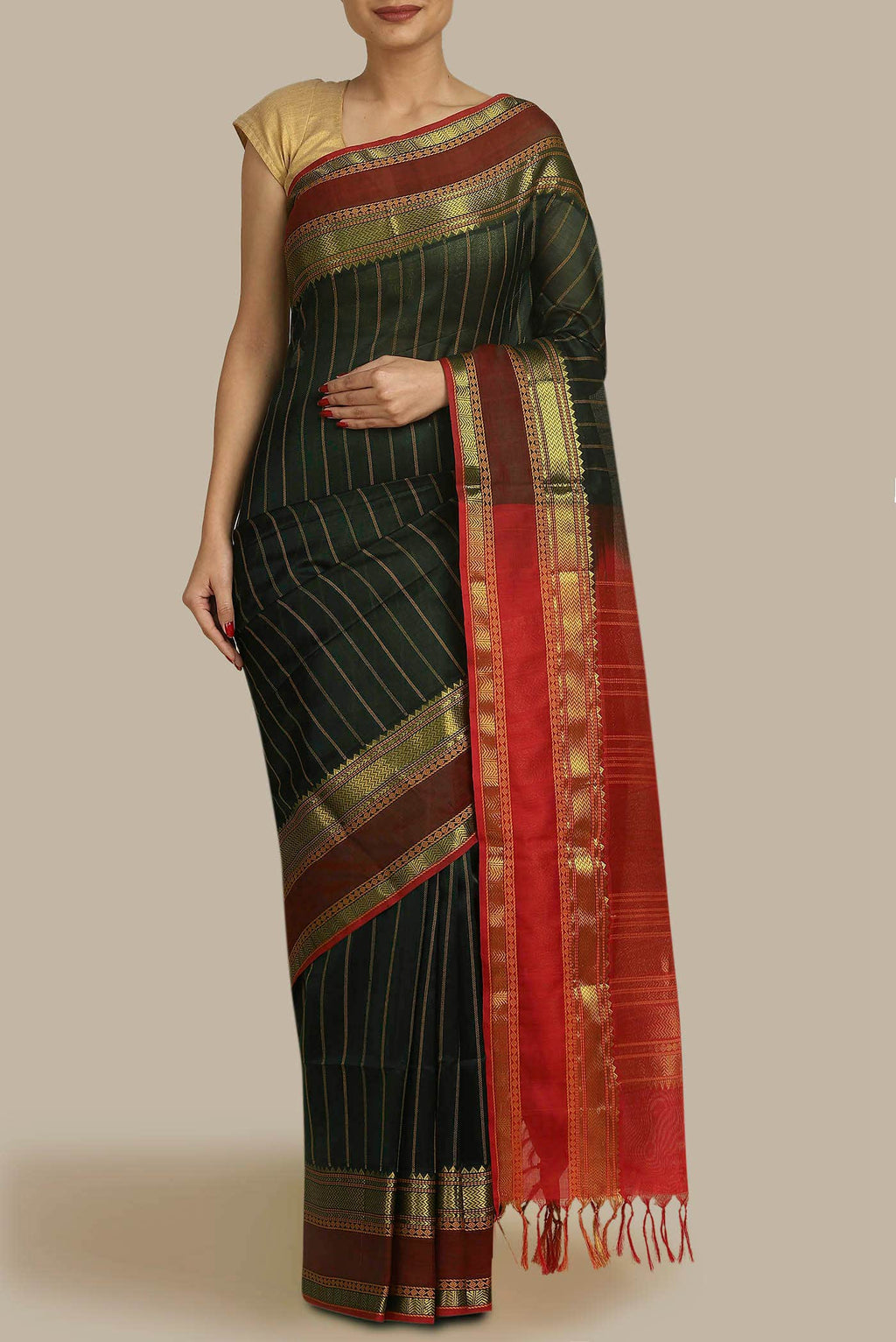 Bottle Green Silk Cotton Saree