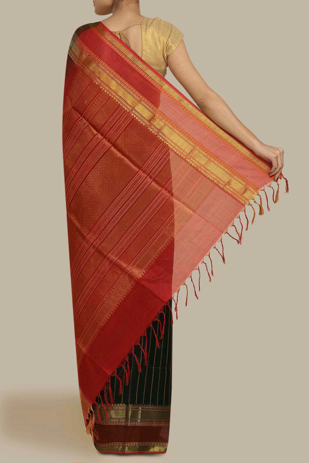 Bottle Green Silk Cotton Saree