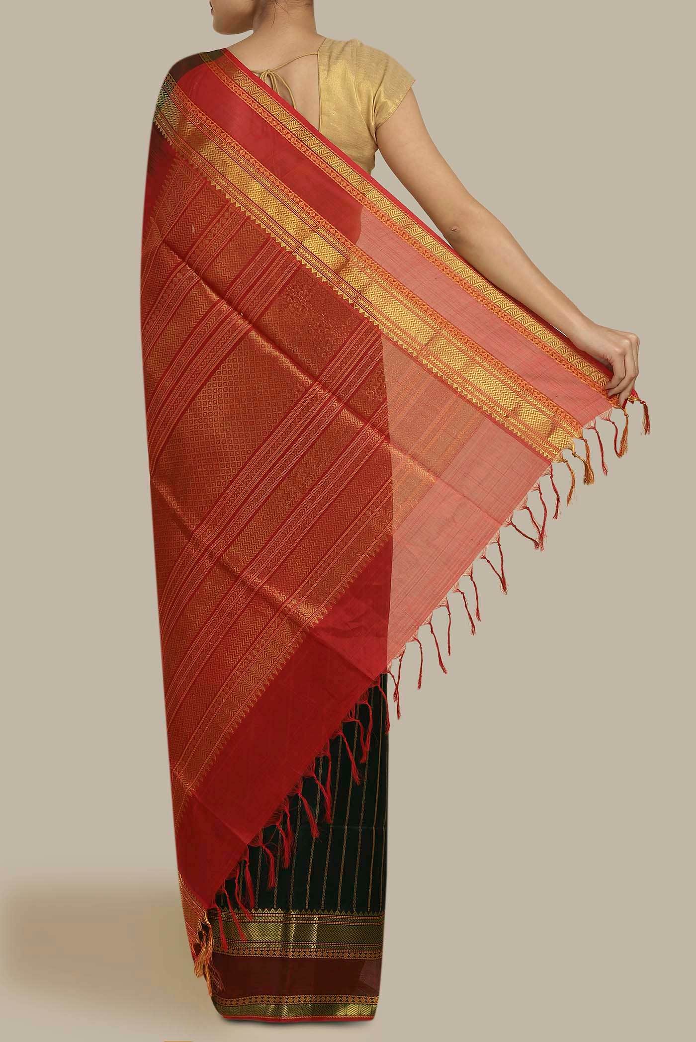 Bottle Green Silk Cotton Saree