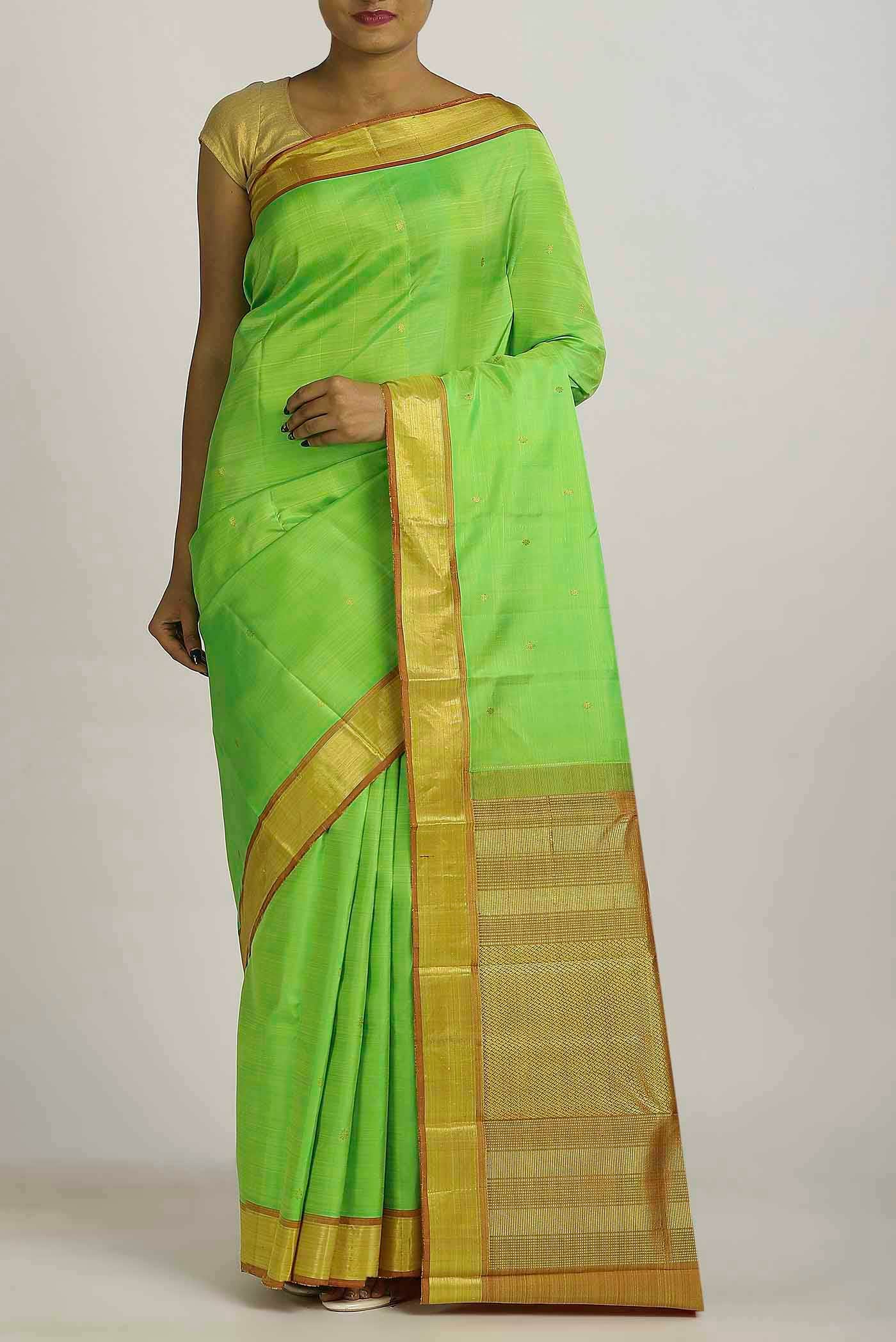 Parrot Green Kanchipuram Silk Saree